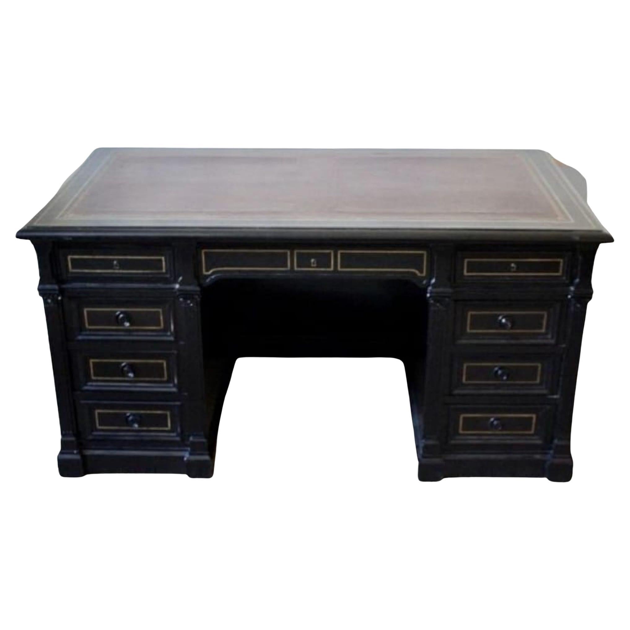 Late 19th Century Ebonised and Brass Inlay Desk by Maison Krieger