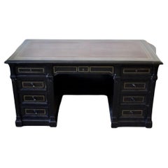 Antique Late 19th Century Ebonised and Brass Inlay Desk by Maison Krieger