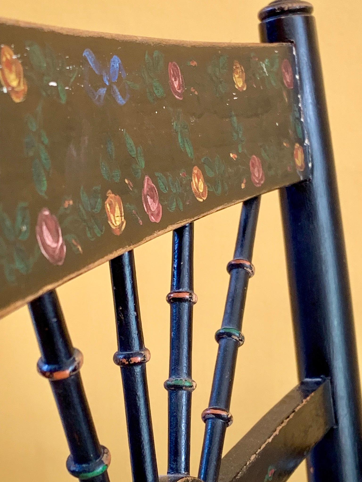 Late 19th Century Ebonized Sussex Chair with Cane Seat and Painted Detail For Sale 3