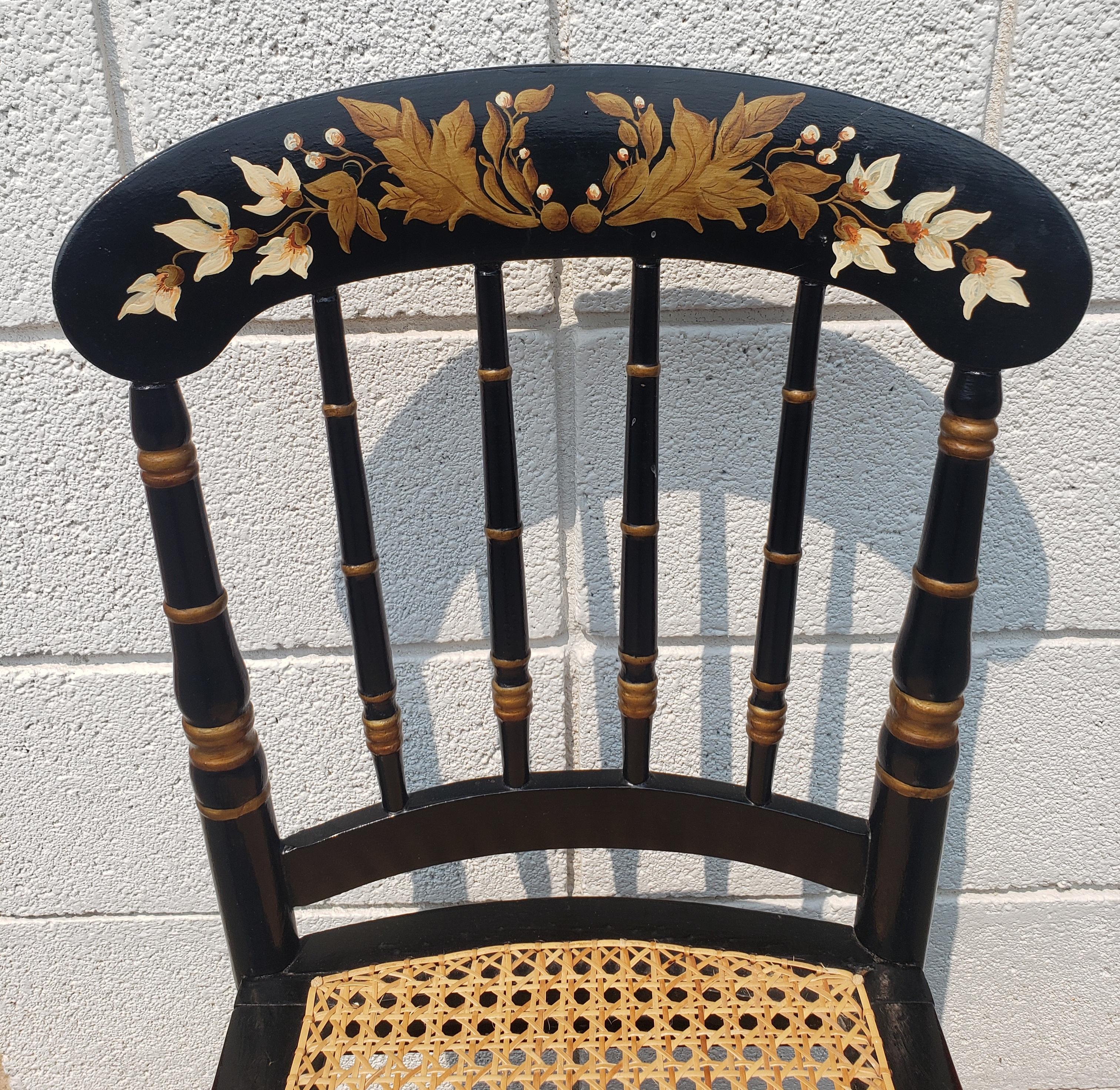 Late 19th Century Ebonized and Parcel Gilt Decorated Cane Seat Side Chair For Sale 2