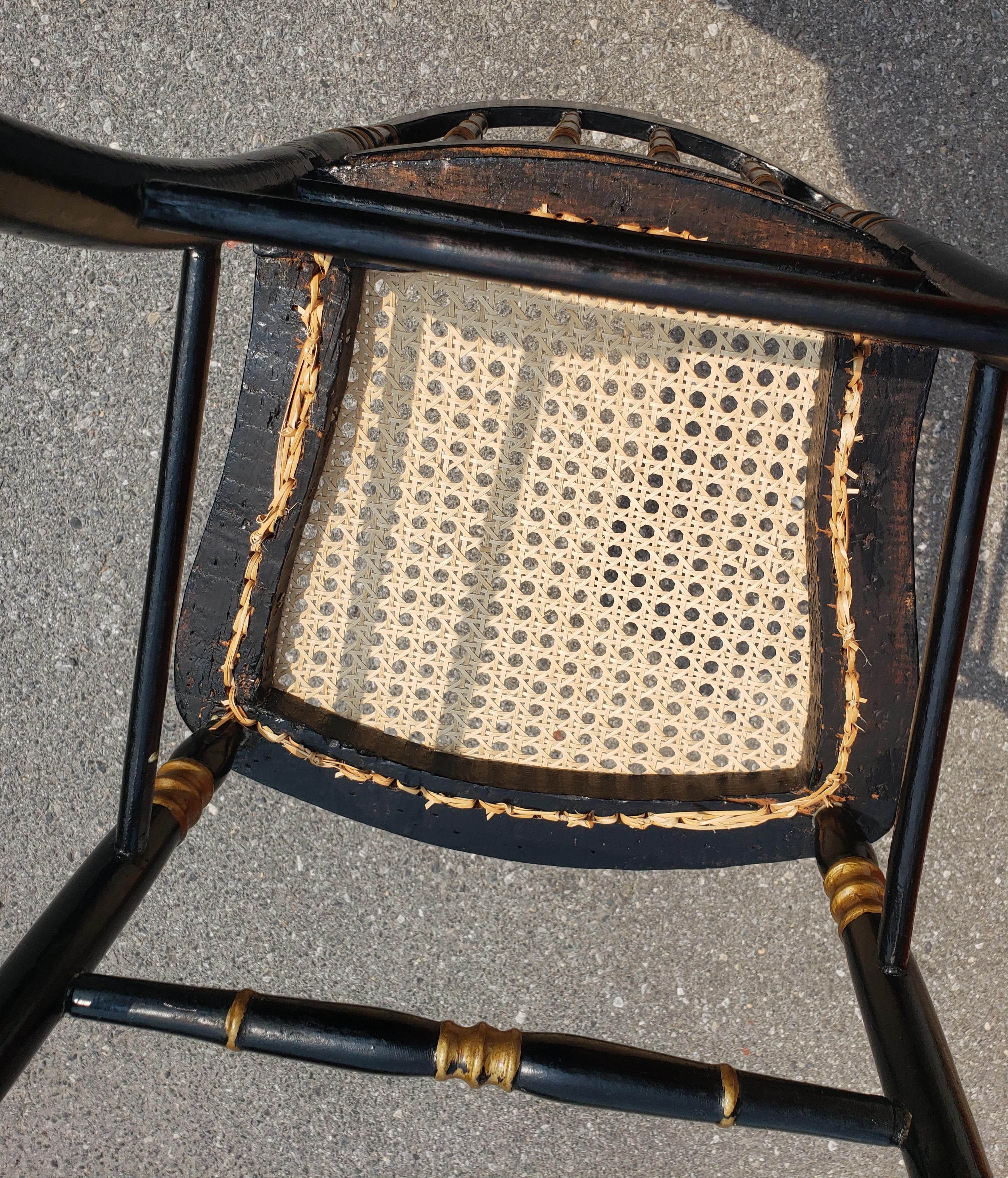 Late 19th Century Ebonized and Parcel Gilt Decorated Cane Seat Side Chair For Sale 3