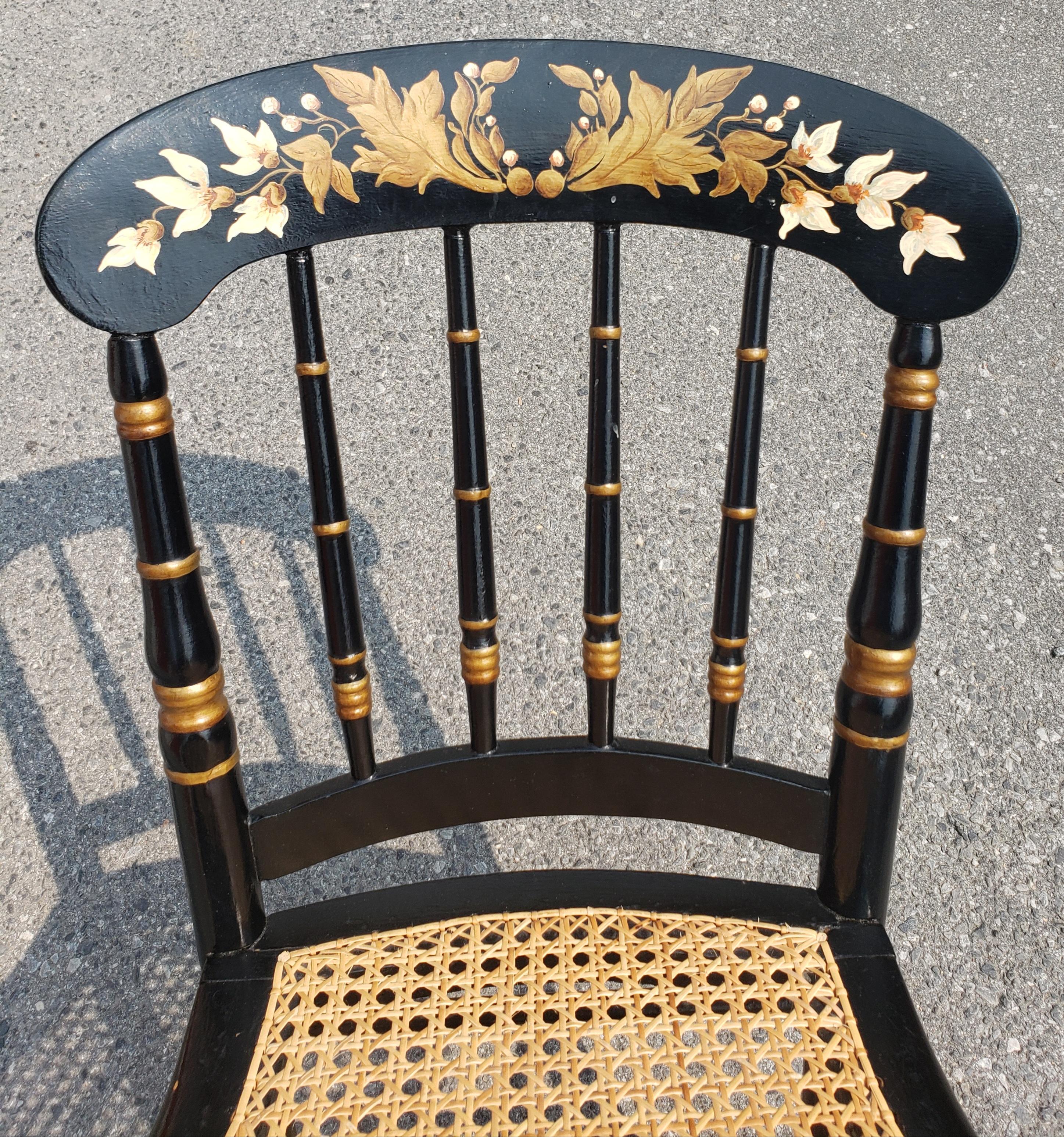 American Late 19th Century Ebonized and Parcel Gilt Decorated Cane Seat Side Chair For Sale