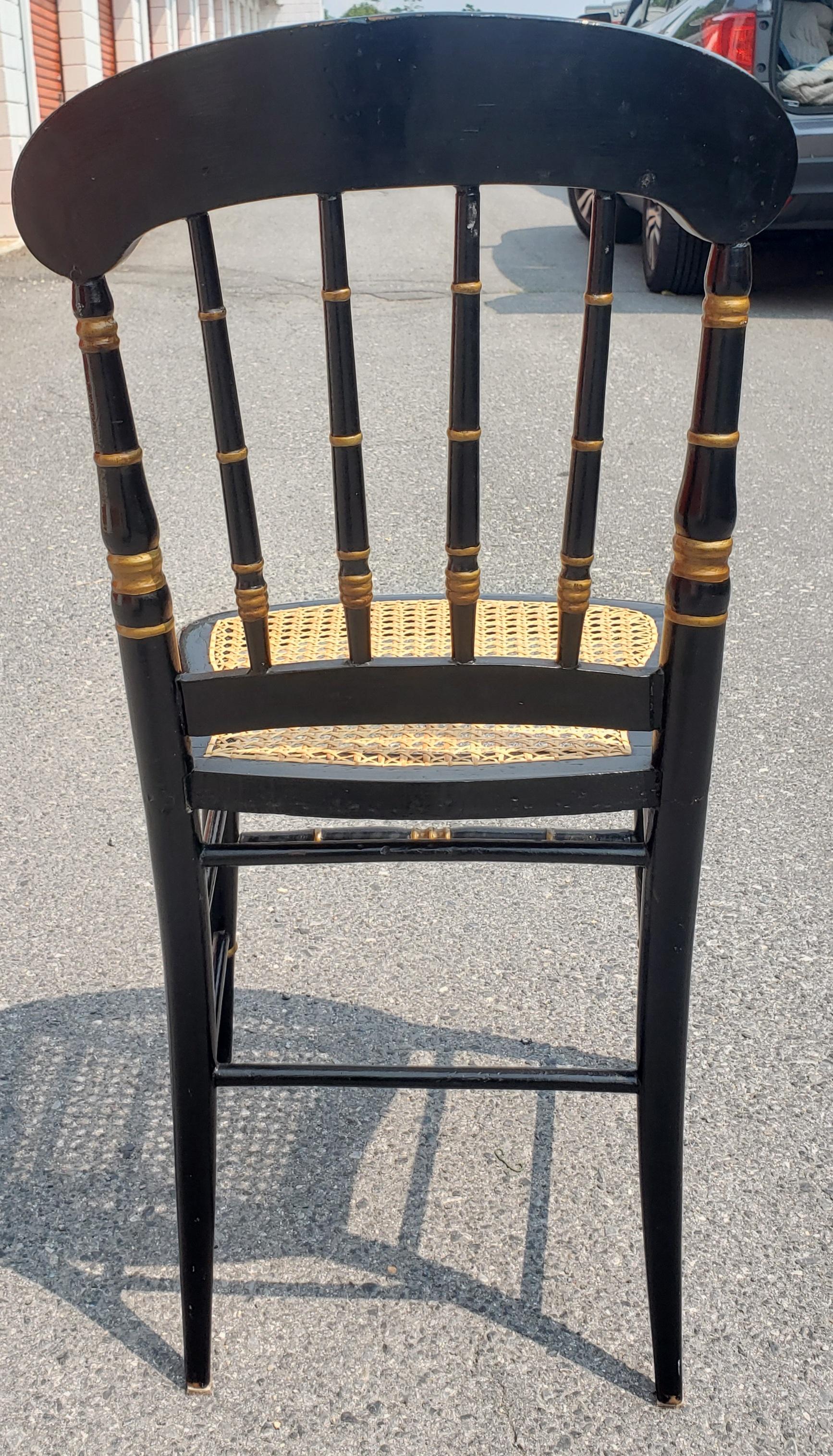 Caning Late 19th Century Ebonized and Parcel Gilt Decorated Cane Seat Side Chair For Sale