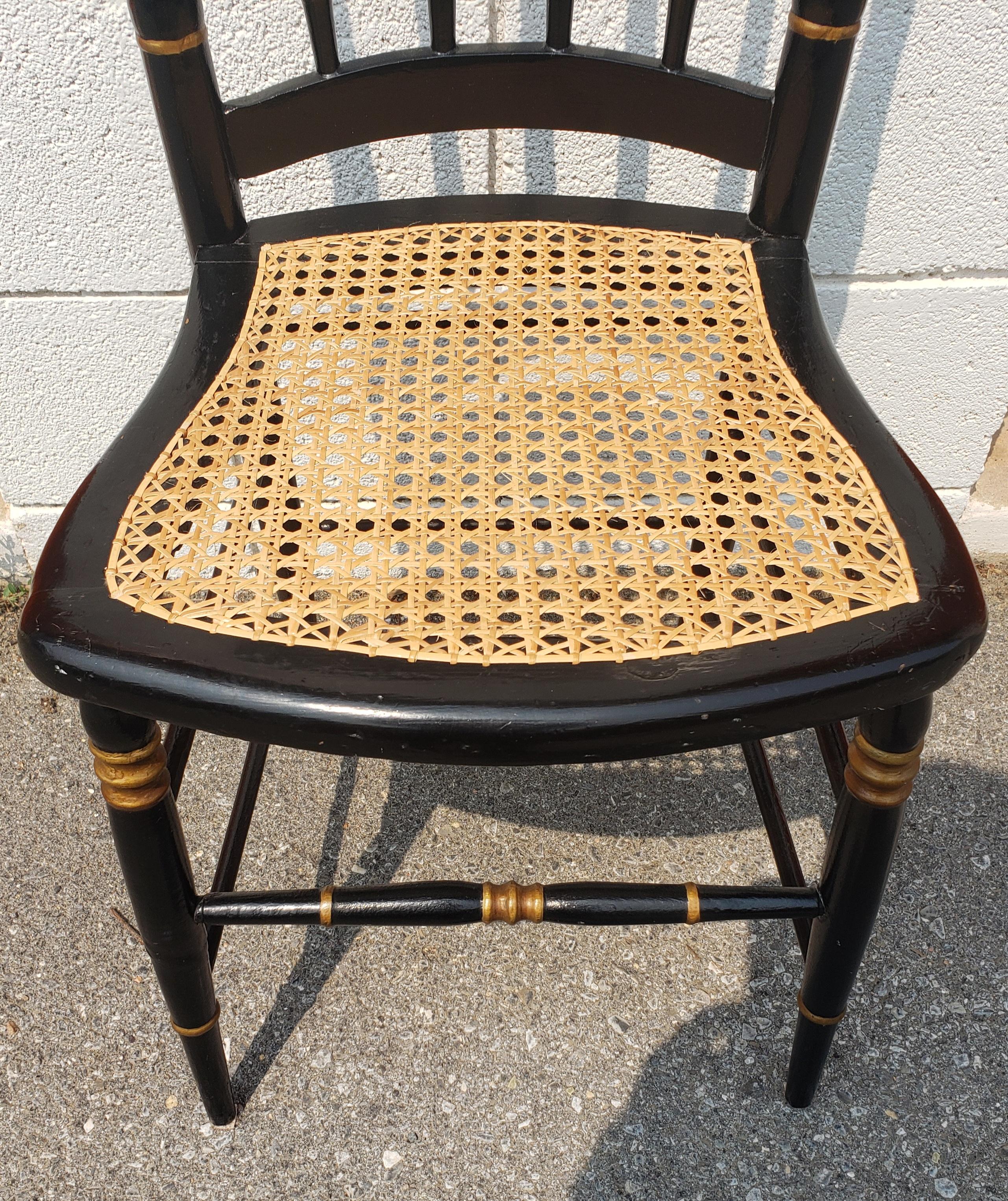 Late 19th Century Ebonized and Parcel Gilt Decorated Cane Seat Side Chair For Sale 1