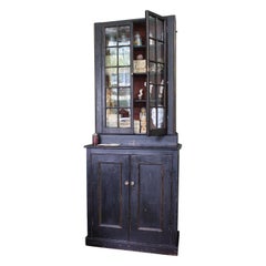 Antique Late 19th Century Ebonized & Gilt Shop Pharmacy Cabinet Cupboard