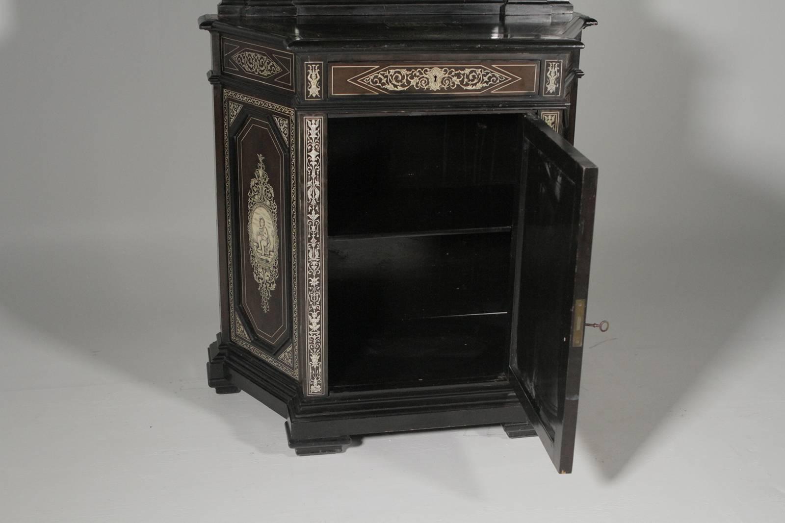 Late 19th Century Ebonized Mirrored and Inlaid Cabinet 5