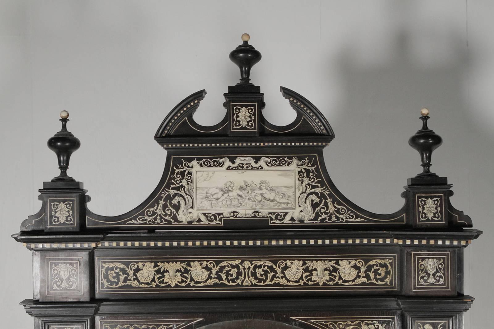 Late 19th Century Ebonized Mirrored and Inlaid Cabinet 3