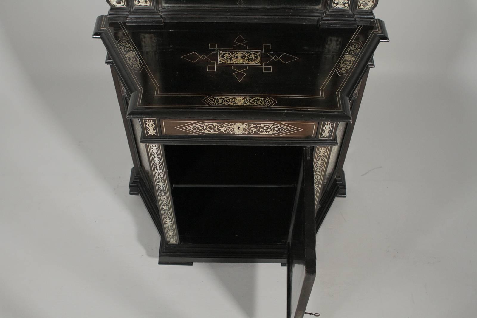 Late 19th Century Ebonized Mirrored and Inlaid Cabinet 4
