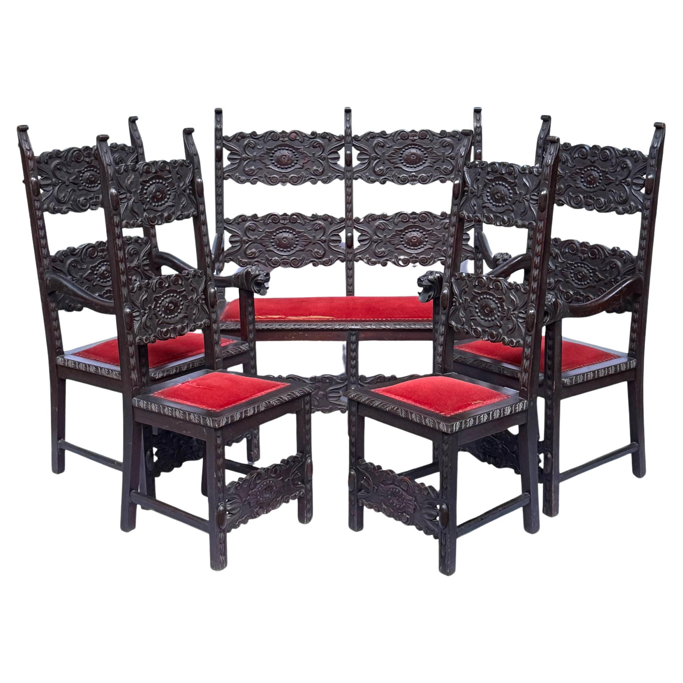 Néo-Renaissance Suite de salon éclectique paraguayen de la fin du XIXe siècle - néo-renaissance italienne en vente