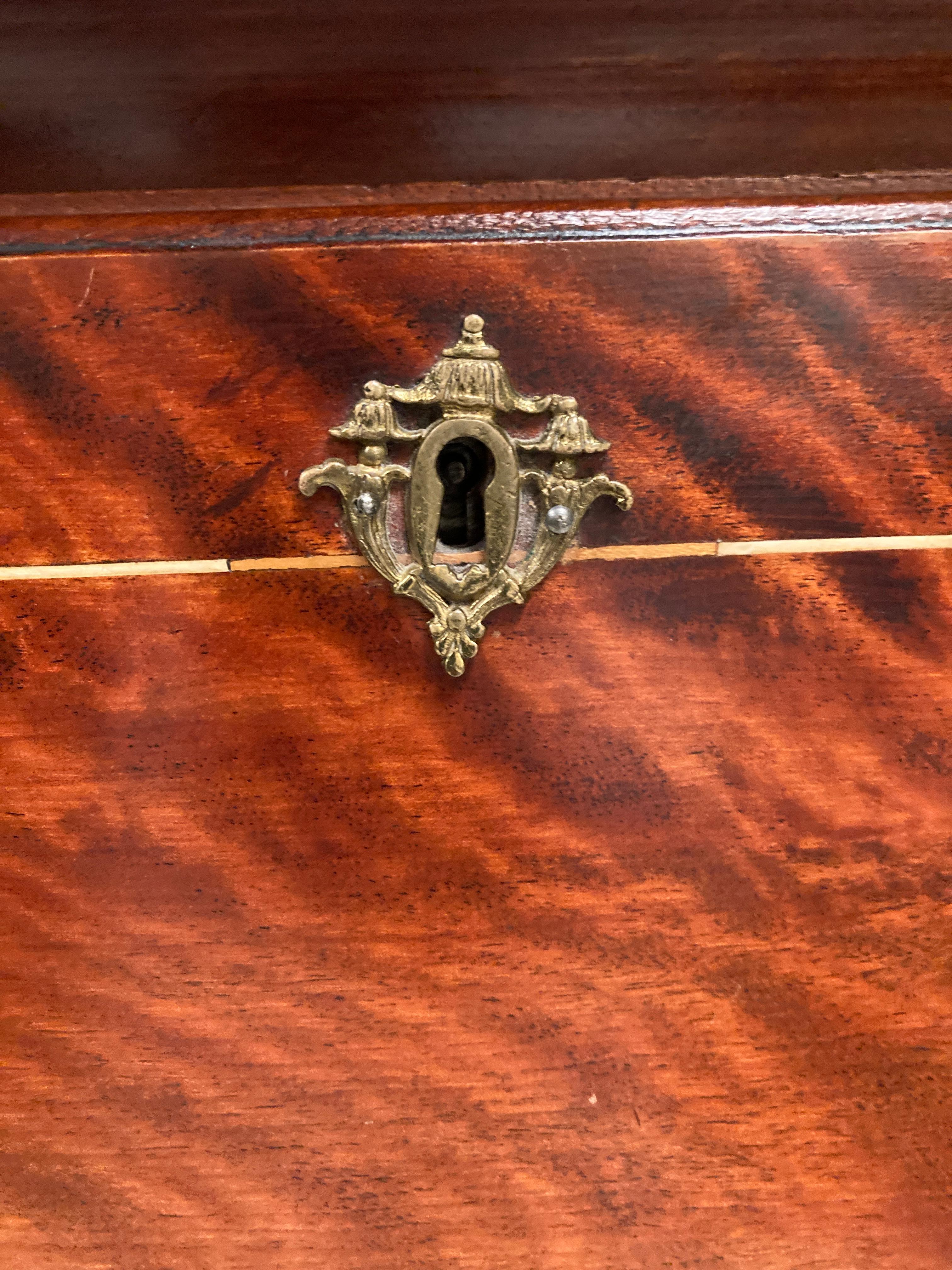 Late 19th Century Edwardian, Crotch Mahogany Woman's Petite Drop Front Desk For Sale 5