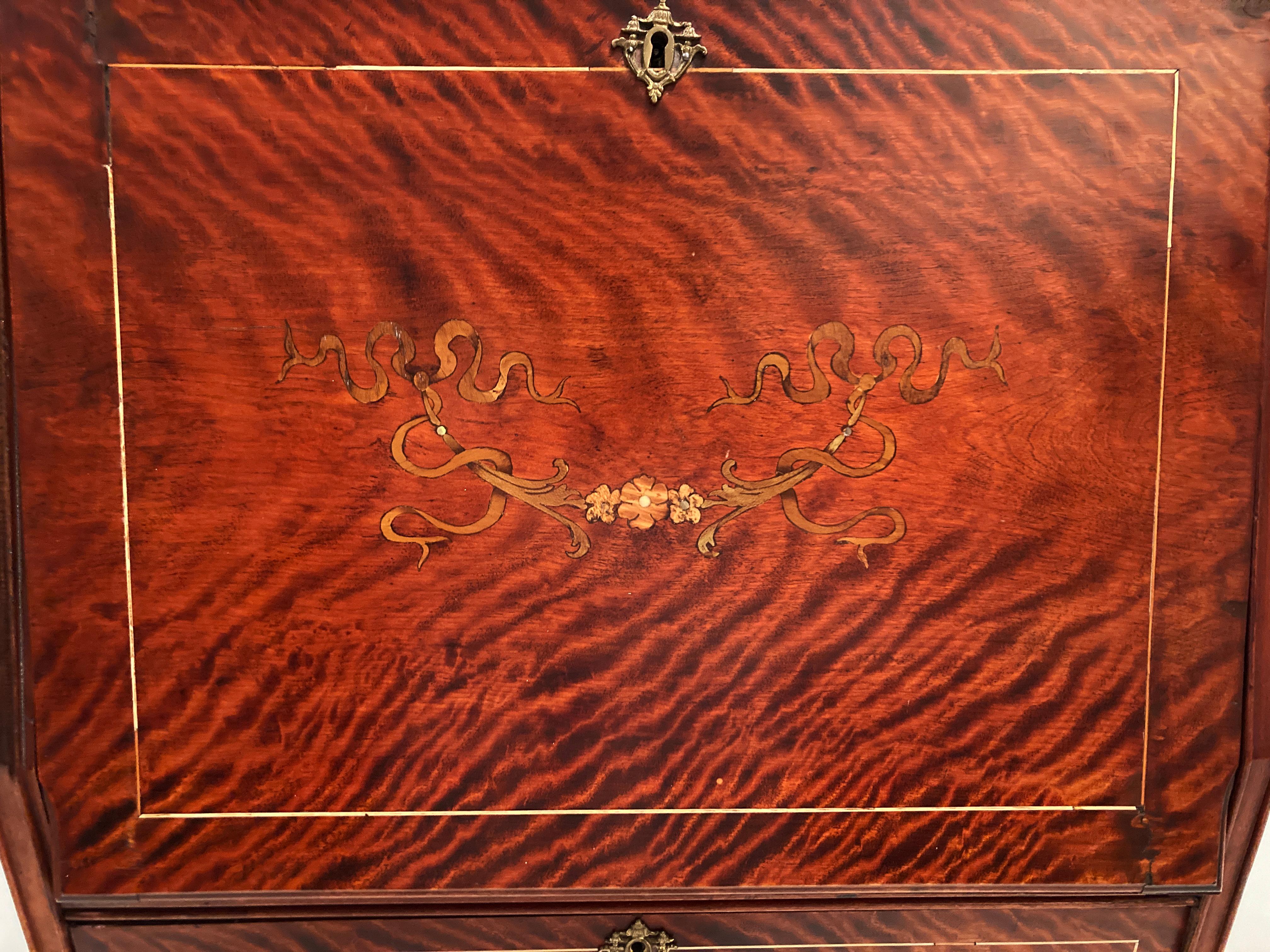 Late 19th Century Edwardian, Crotch Mahogany Woman's Petite Drop Front Desk For Sale 6