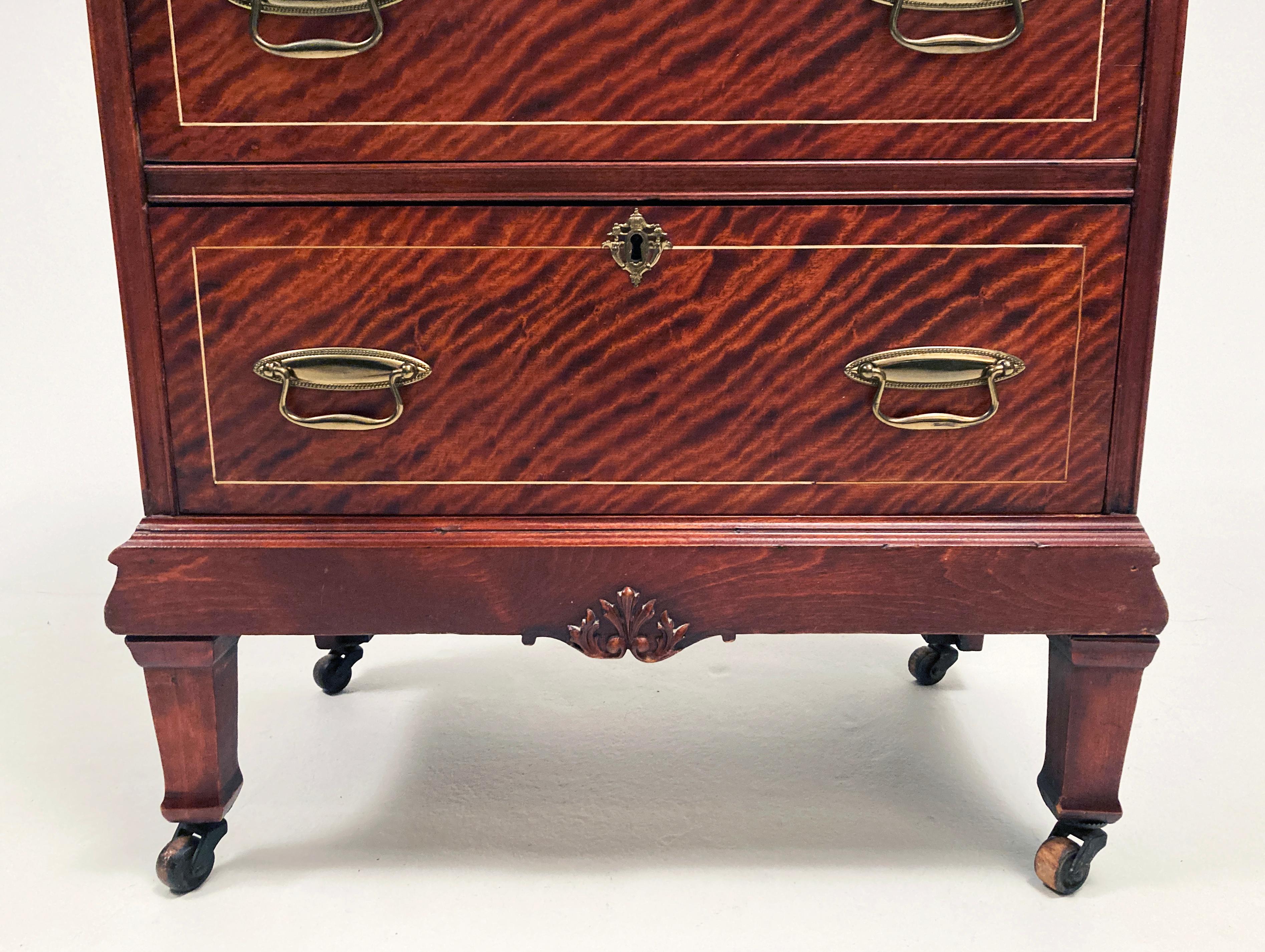 Late 19th Century Edwardian, Crotch Mahogany Woman's Petite Drop Front Desk For Sale 2