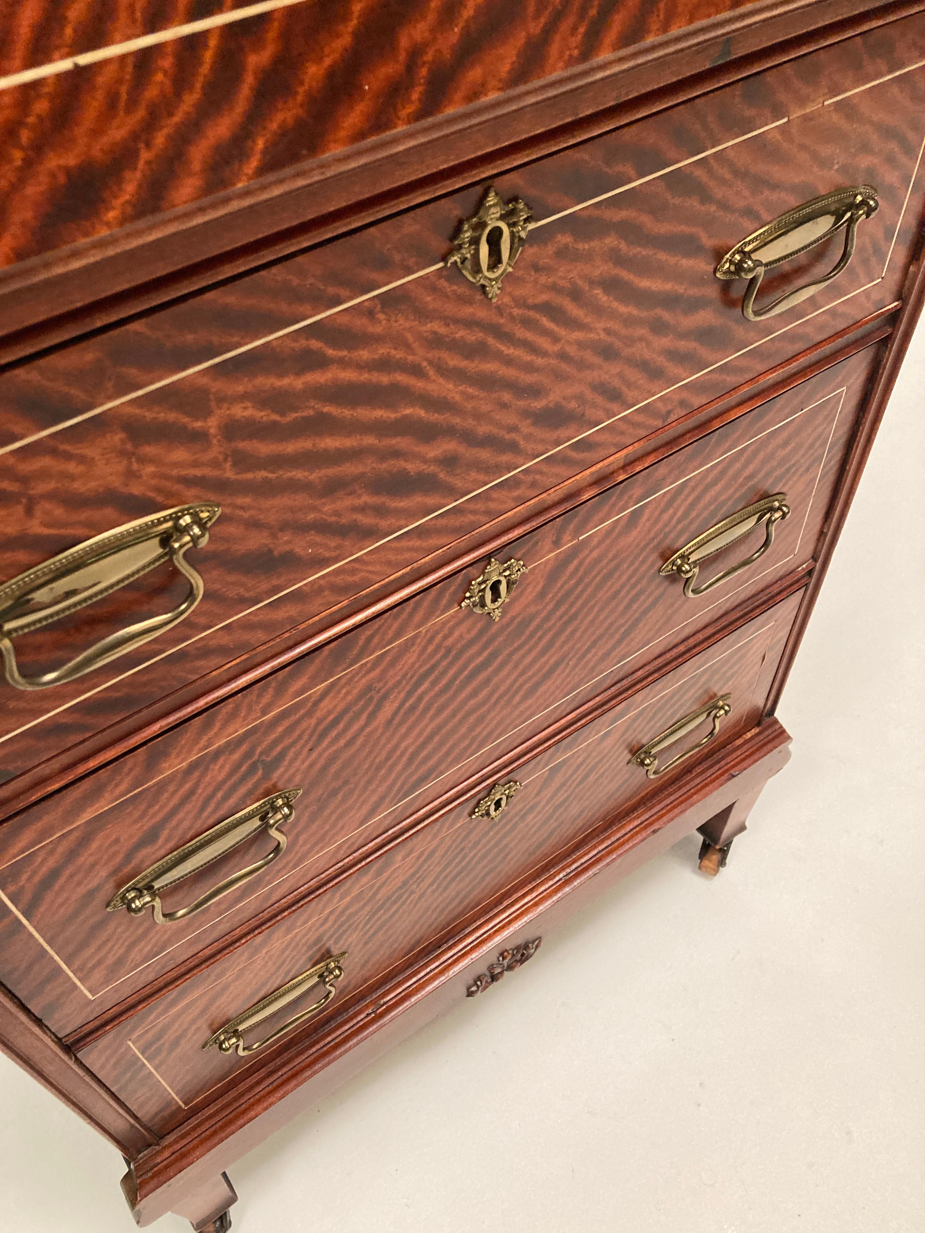Late 19th Century Edwardian, Crotch Mahogany Woman's Petite Drop Front Desk For Sale 3
