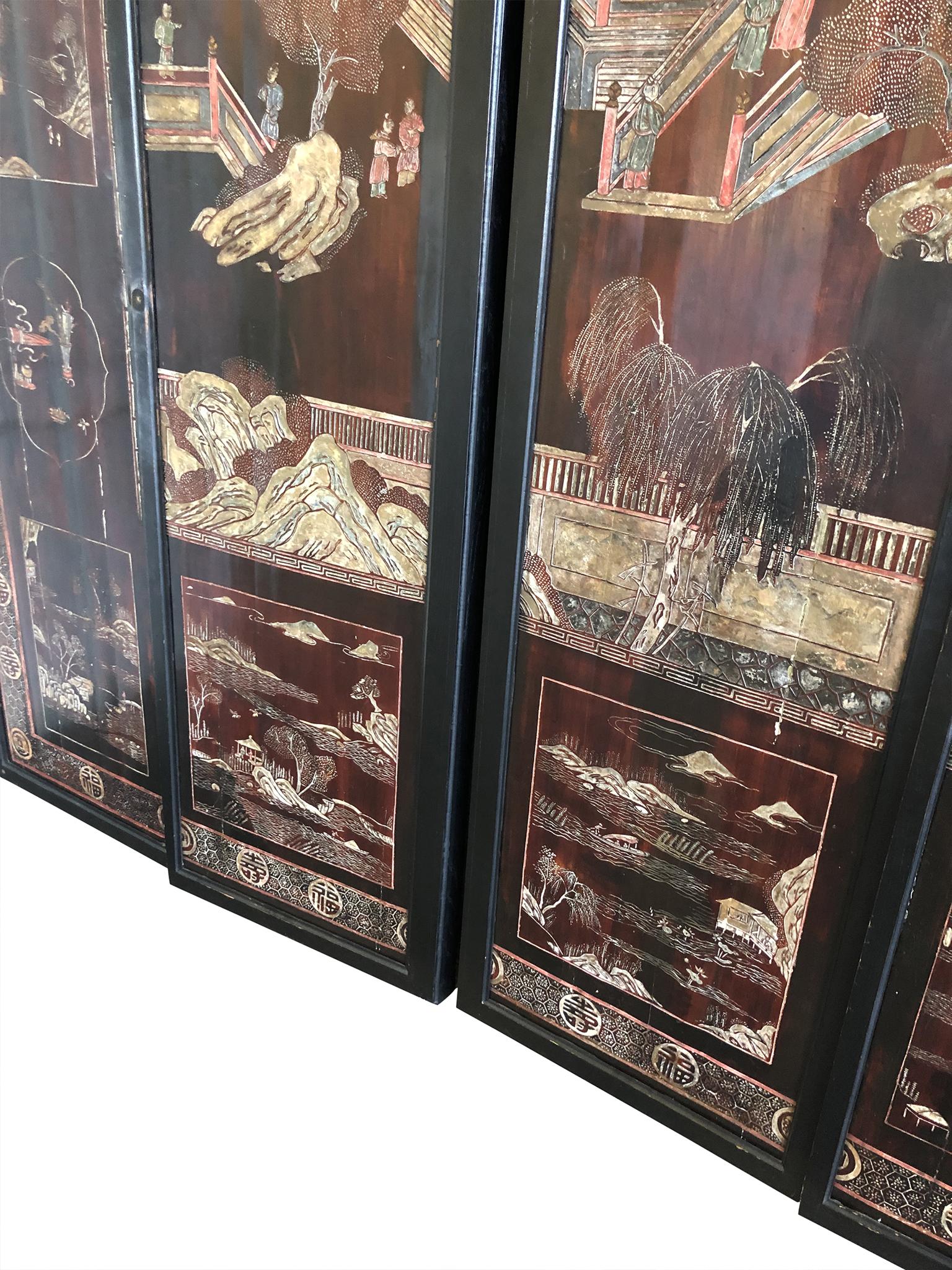 Late 19th Century Eight-Panel Chinese Folding Screen 5