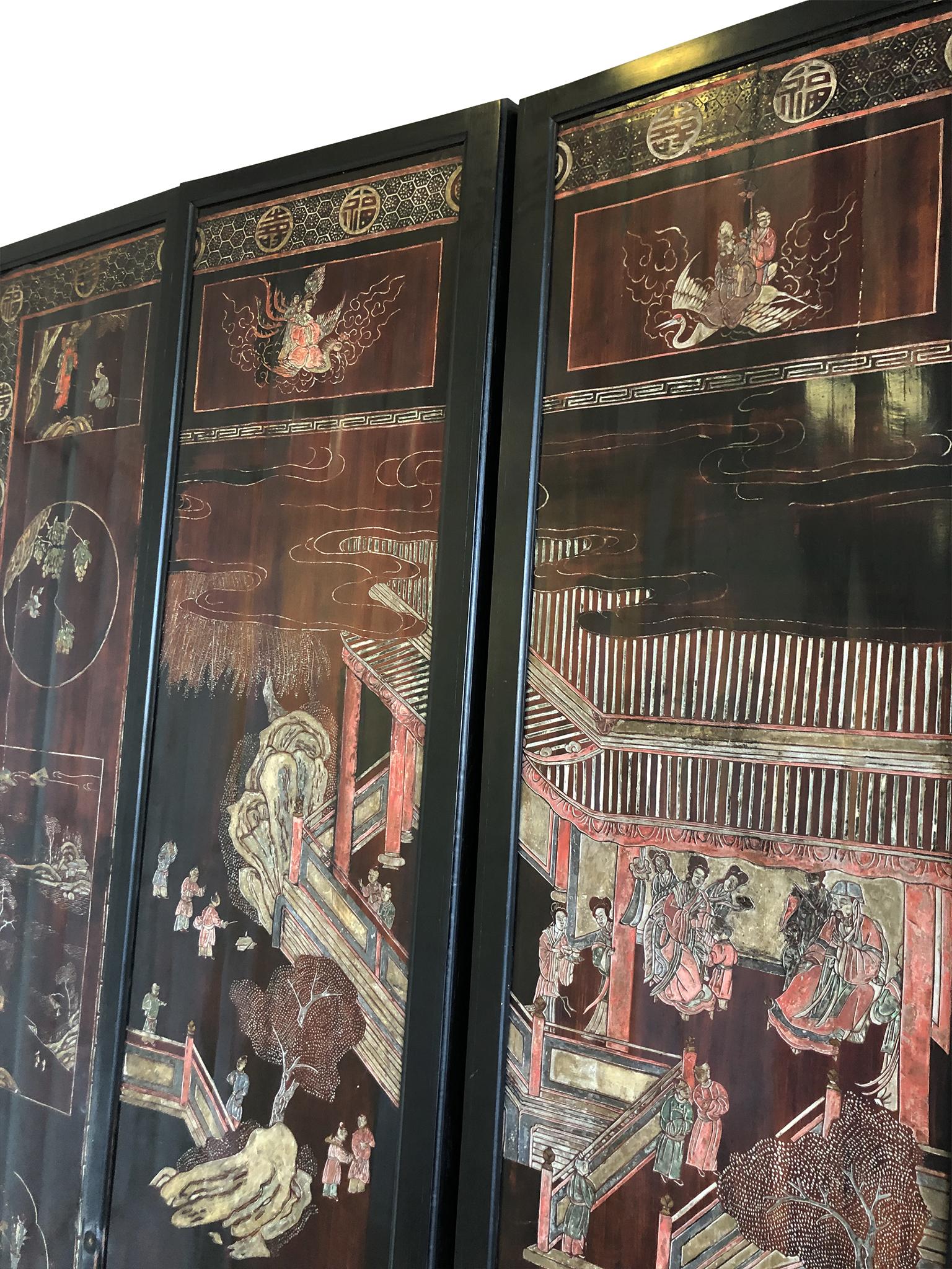 Late 19th Century Eight-Panel Chinese Folding Screen In Good Condition In New York, NY