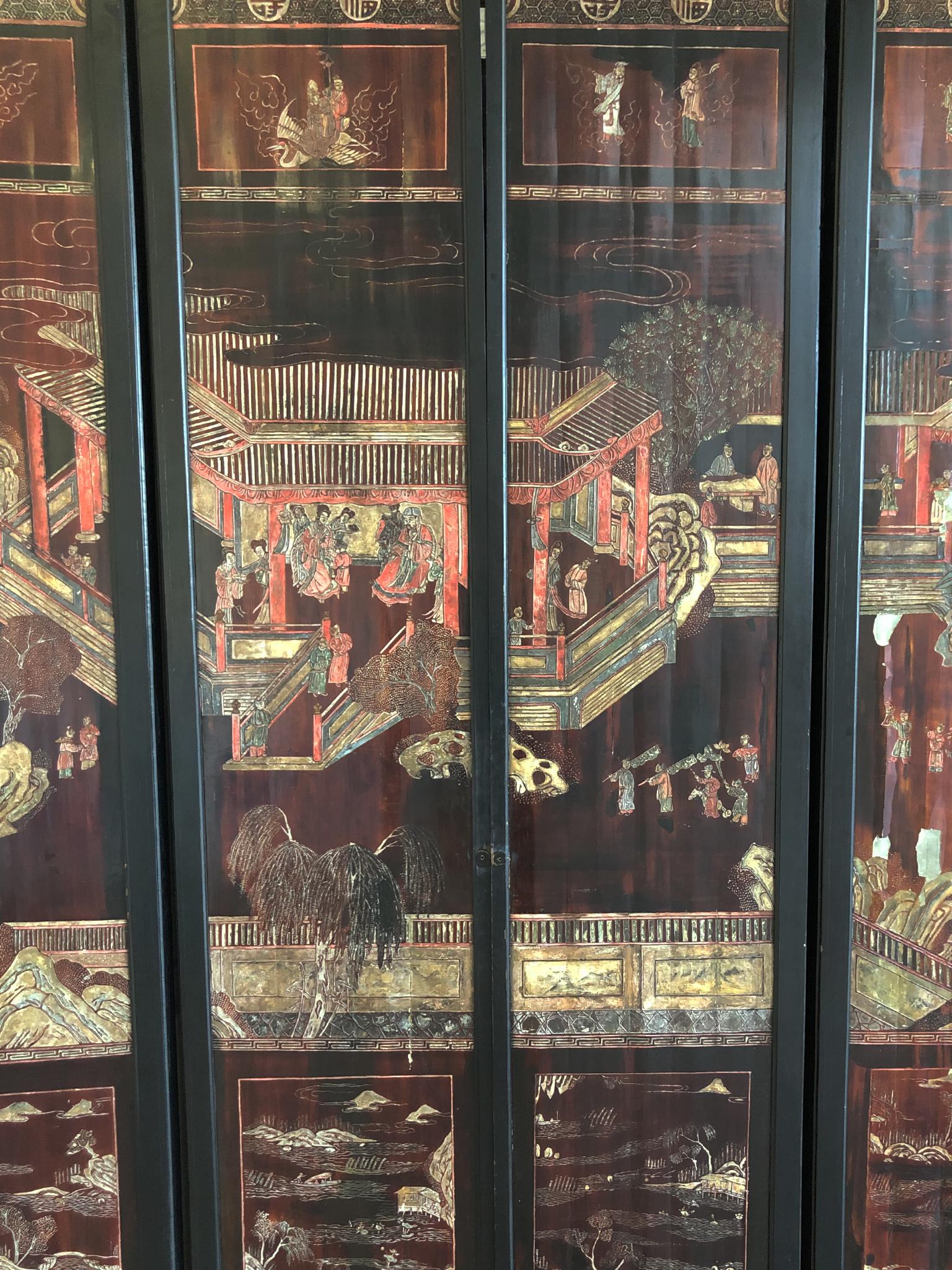 Wood Late 19th Century Eight-Panel Chinese Folding Screen