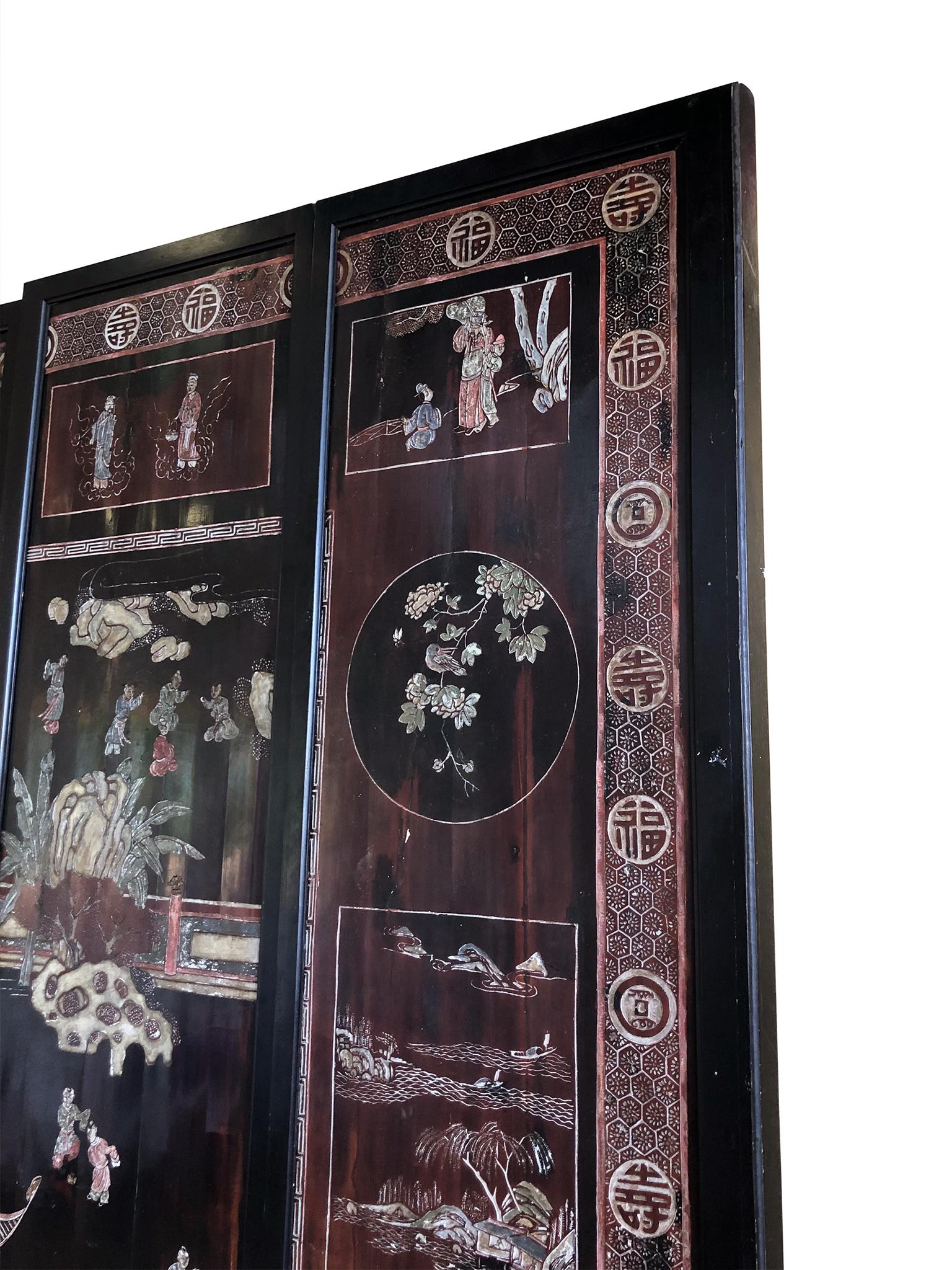 Late 19th Century Eight-Panel Chinese Folding Screen 3