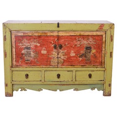 Late-19th Century Elm Chinese Buffet Hand-Painted