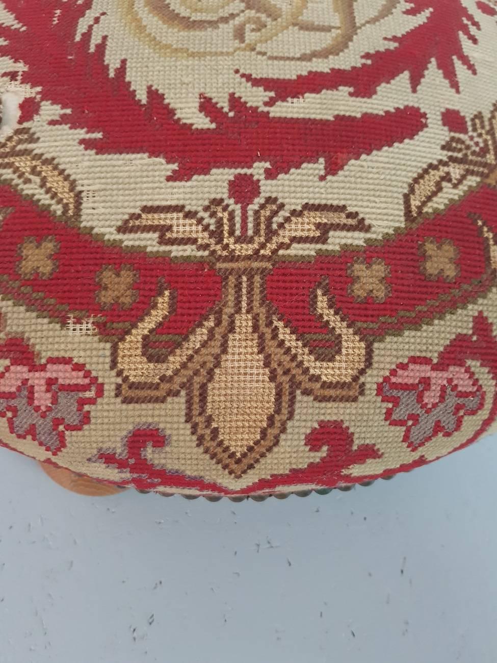 Late 19th Century Embroidered Footstool In Excellent Condition In Raalte, NL
