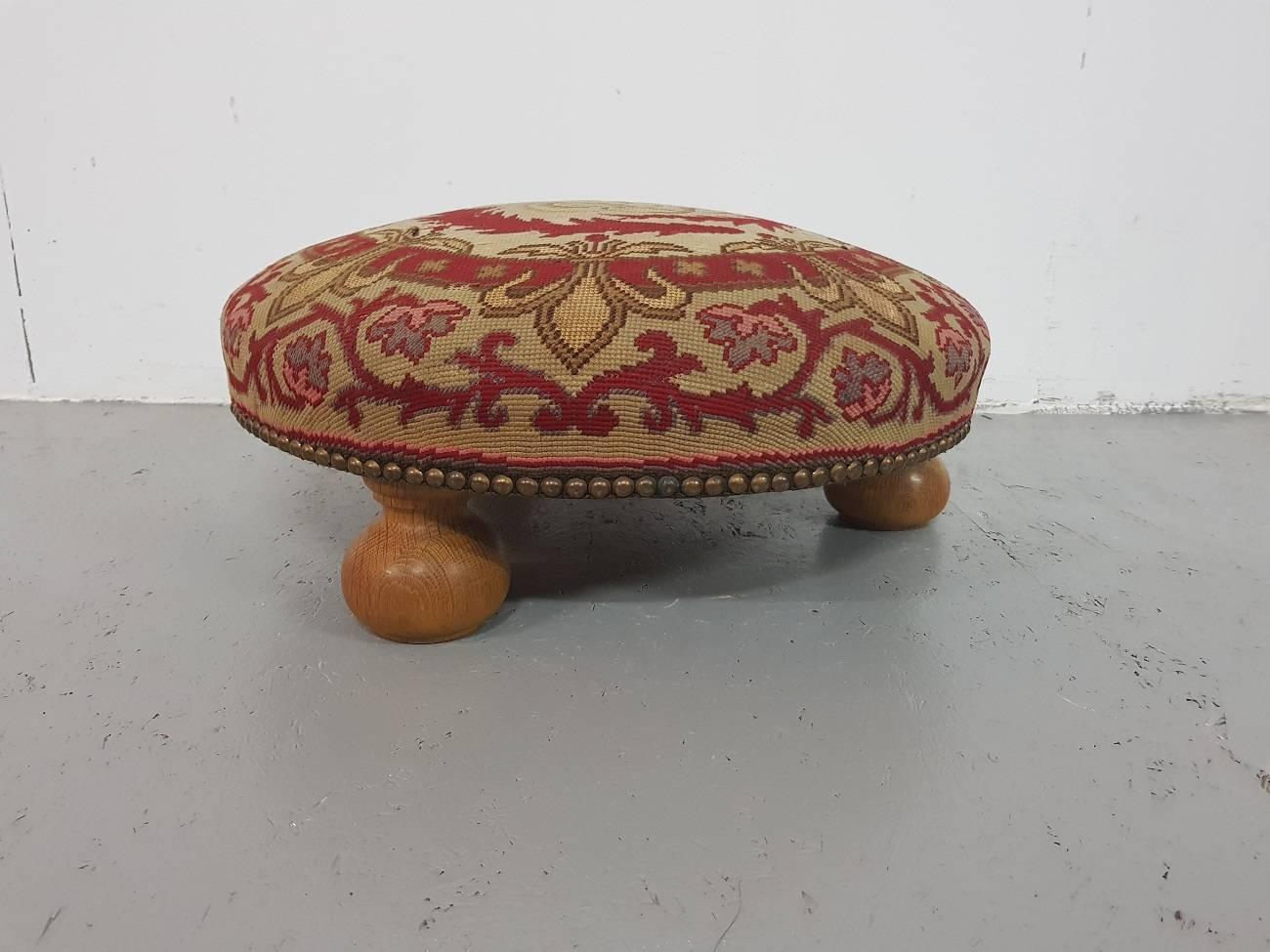 Oak Late 19th Century Embroidered Footstool