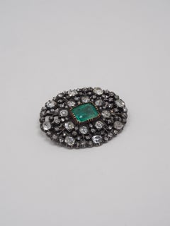 Late 19th Century Emerald and Diamond Cluster Brooch in Gold