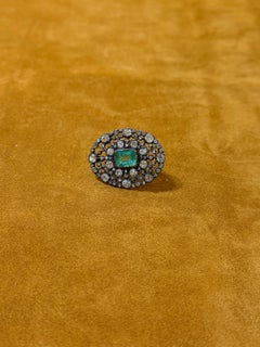Late 19th Century Emerald and Diamond Cluster Brooch in Gold