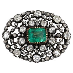 Late 19th Century Emerald and Diamond Cluster Brooch in Gold