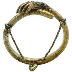 Late 19th Century Emerald, Diamond, and Gold Hand Bangle