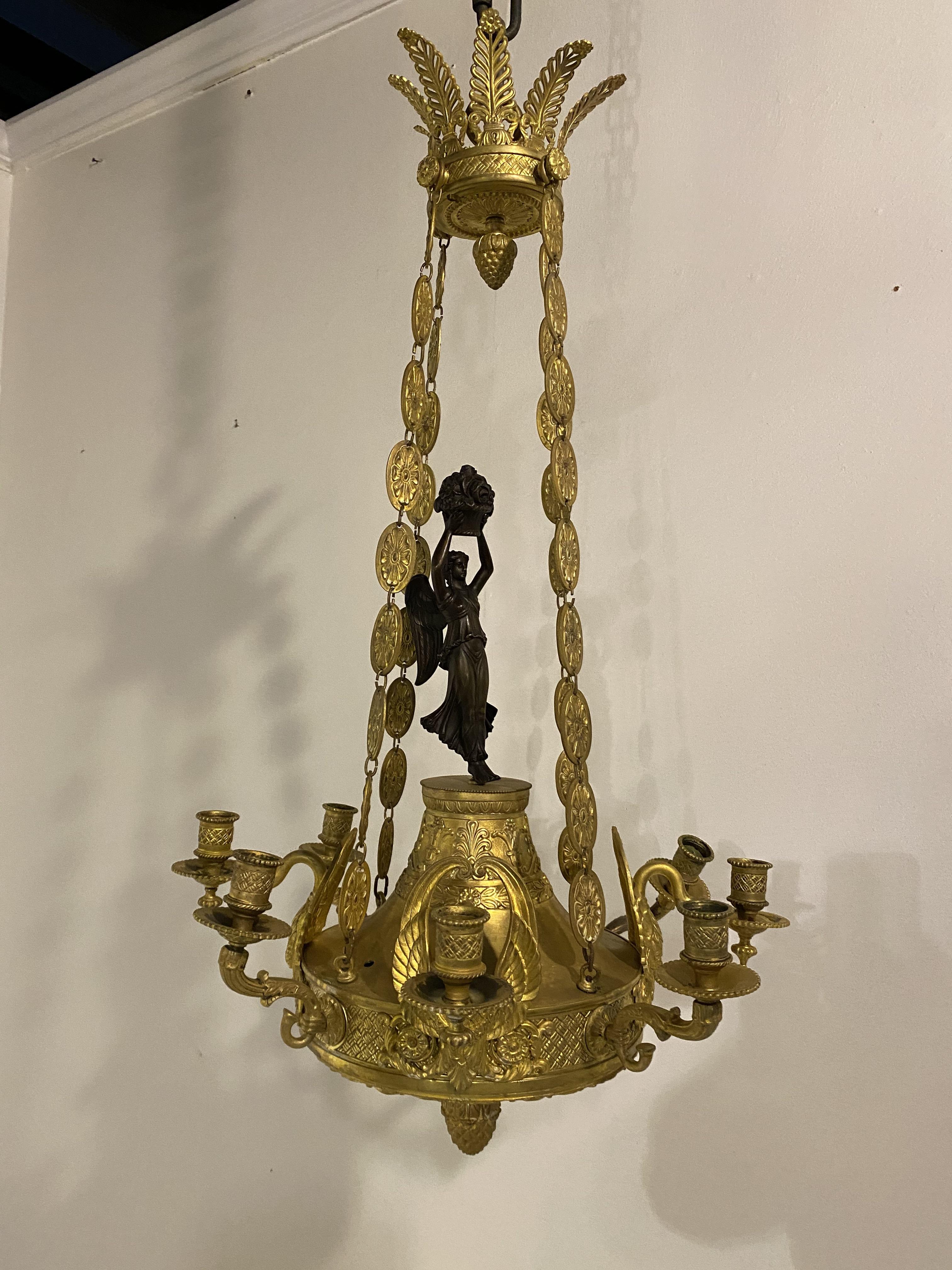 French Late 19th Century Empire Gilt Bronze Chandelier