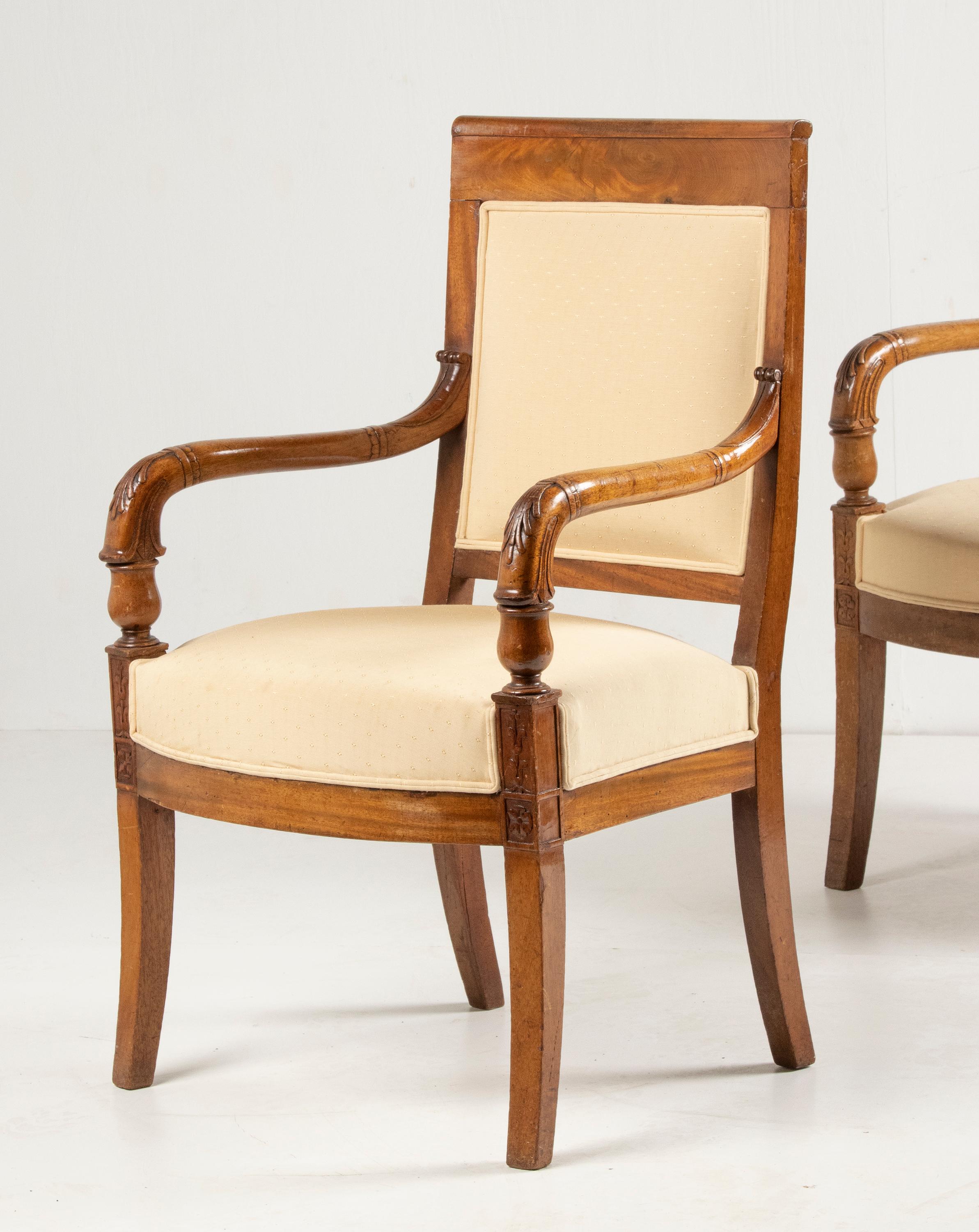 French Late 19th Century Empire Mahogany Arm Chairs For Sale
