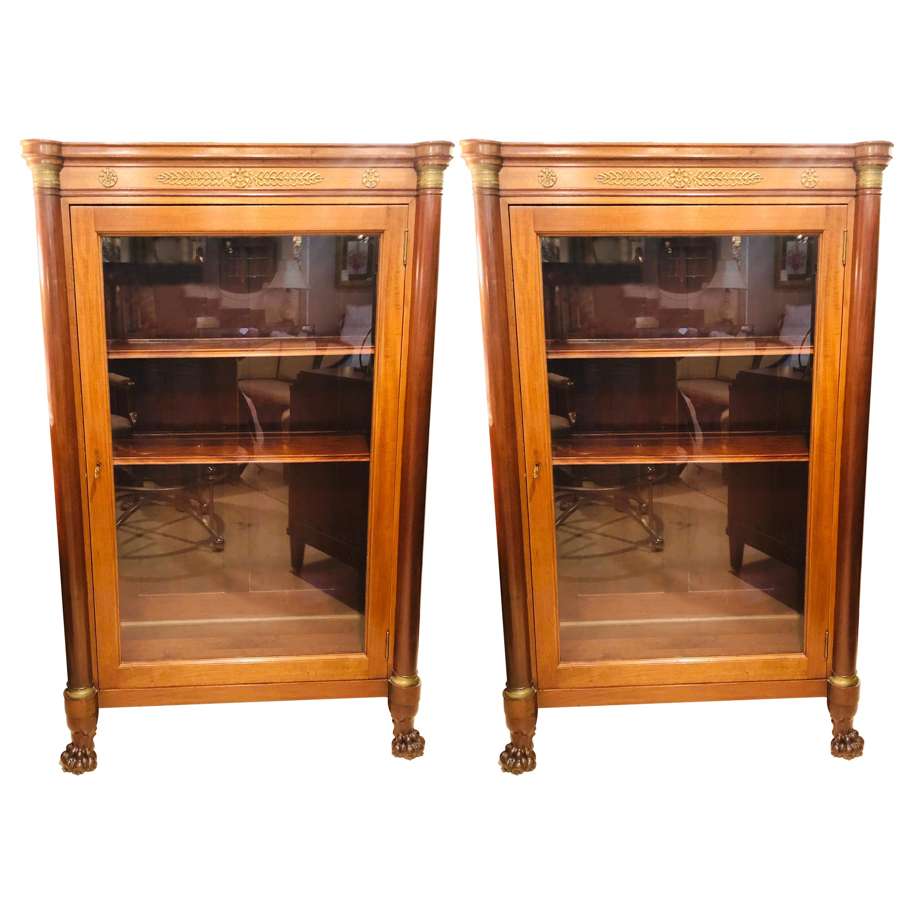 Late 19th Century Empire Style Bookcase Cabinets with Bronze Mounts a Pair