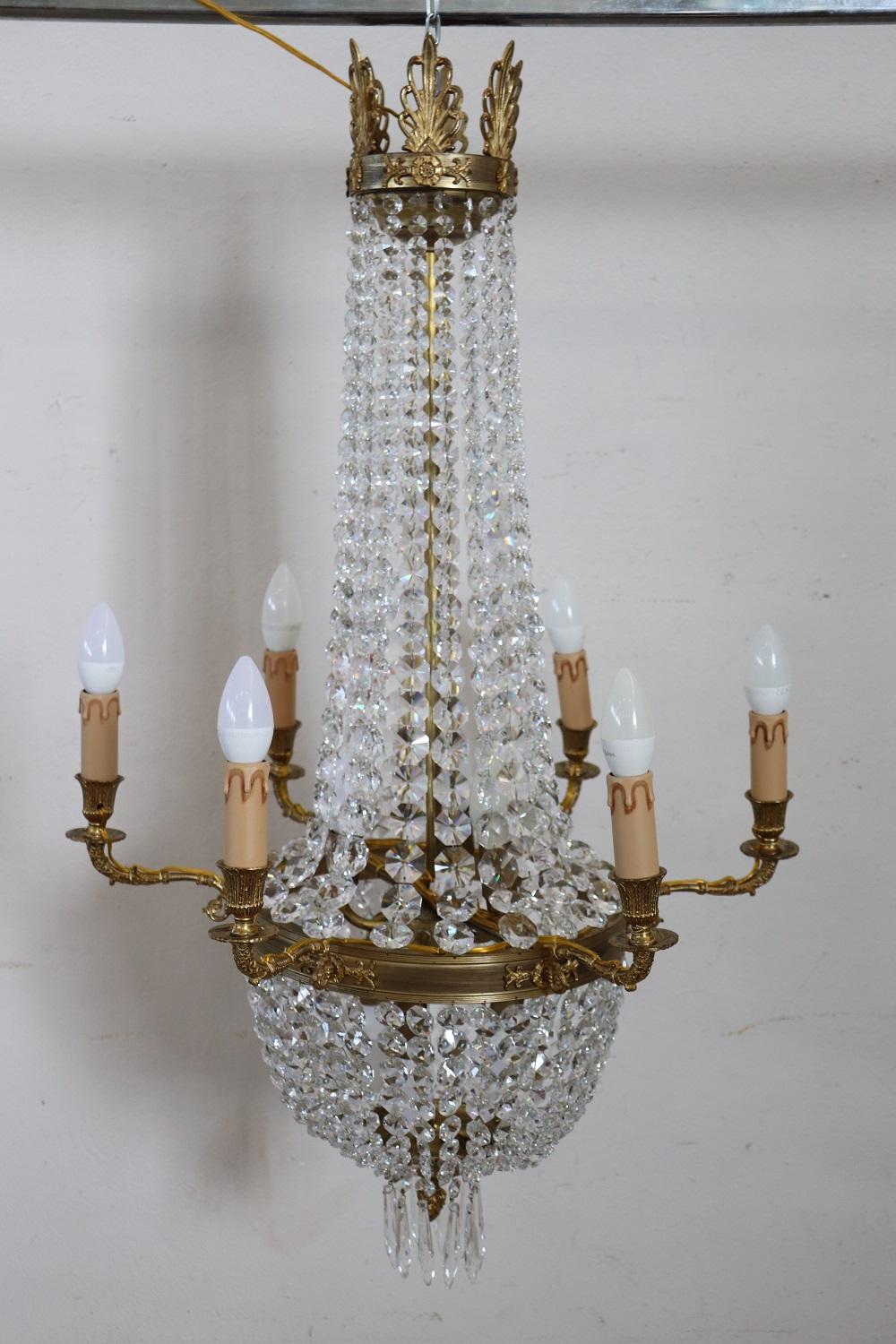 Italian Late 19th Century Empire Style Gilded Bronze and Crystals Chandelier For Sale