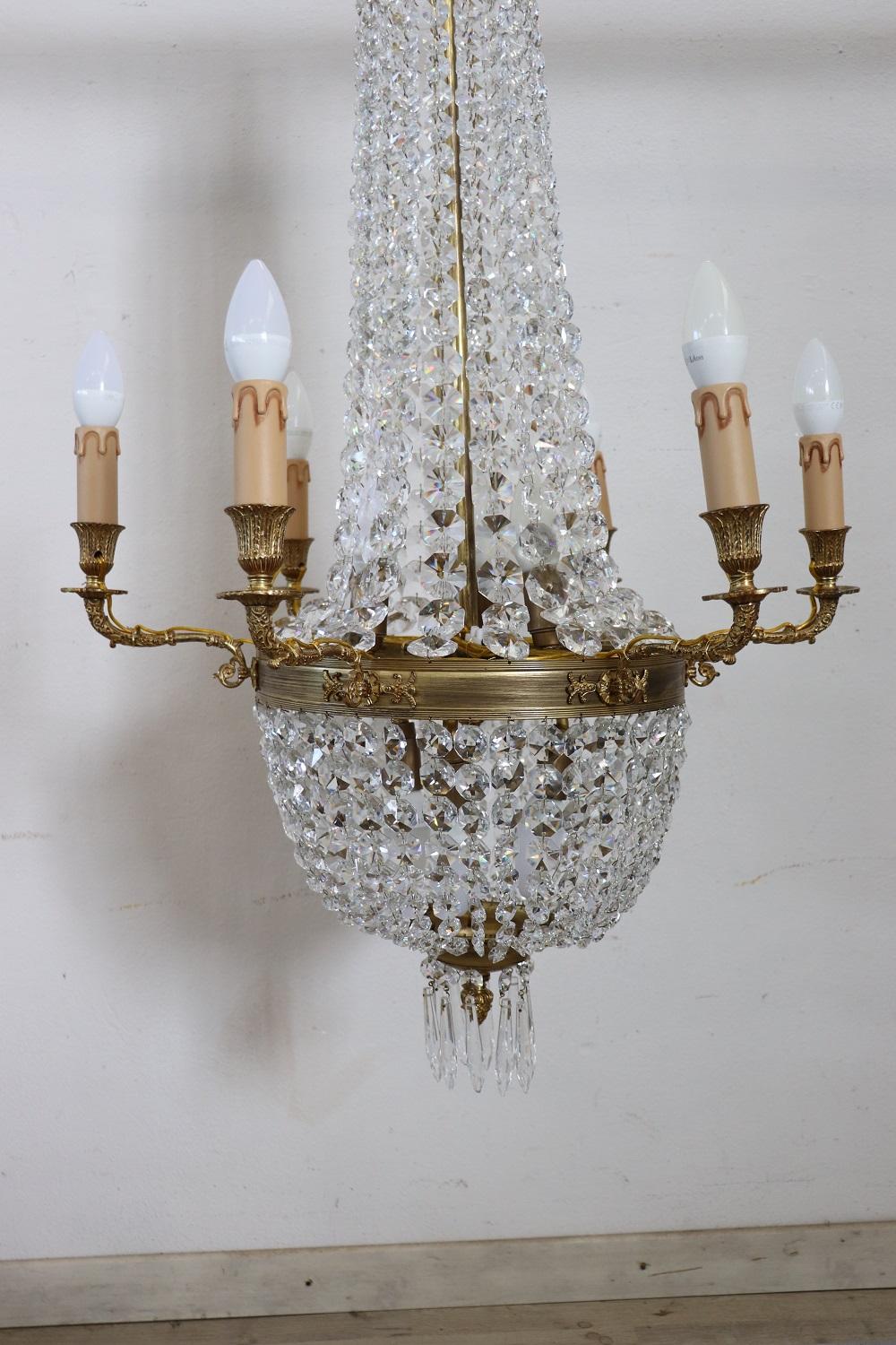 Late 19th Century Empire Style Gilded Bronze and Crystals Chandelier In Good Condition For Sale In Casale Monferrato, IT