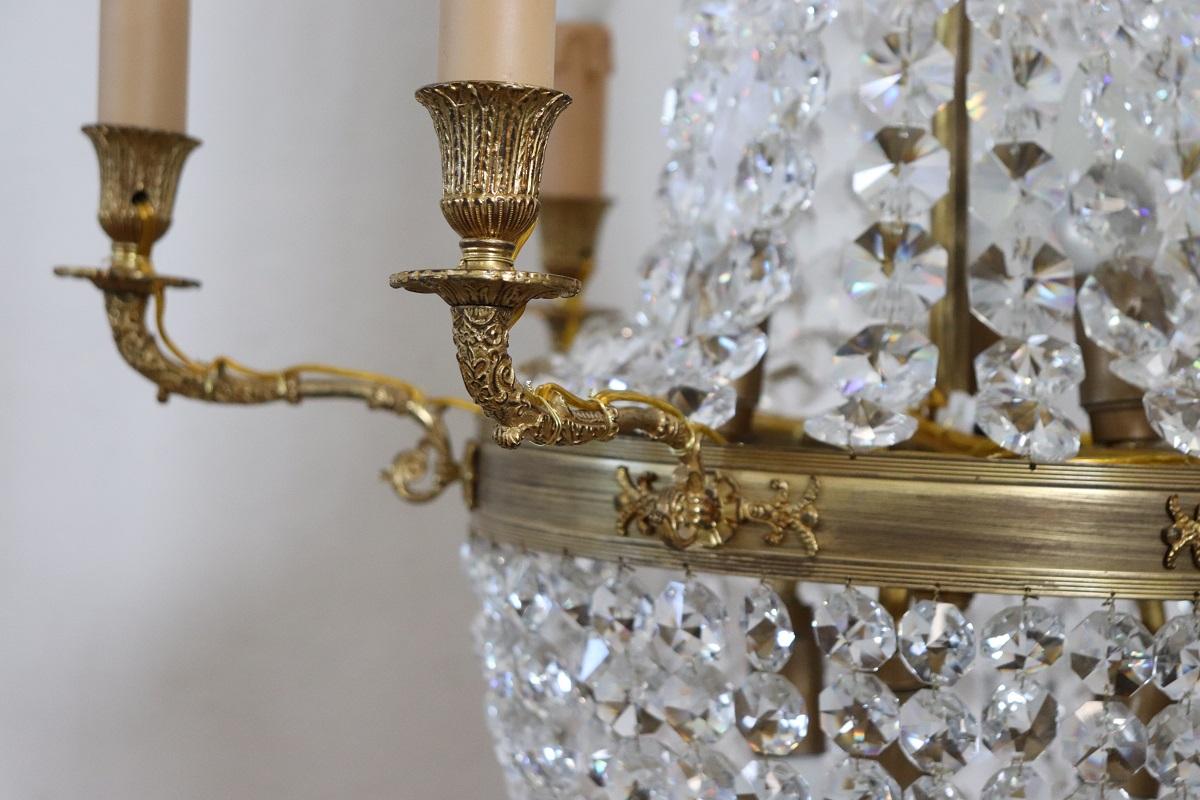 Late 19th Century Empire Style Gilded Bronze and Crystals Chandelier For Sale 1