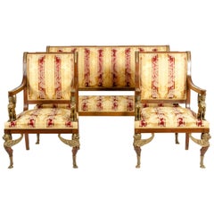 Late 19th Century Empire Style Three Gilt Bronze Mounted Salon Suite