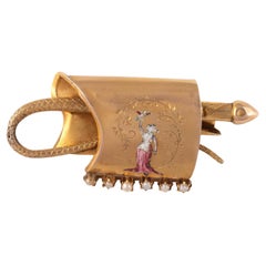 Brosche aus Emaille, Halbperlen und Gold aus dem späten 19.