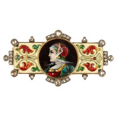 Late 19th-Century Enameled Brooch with Diamonds by Falize