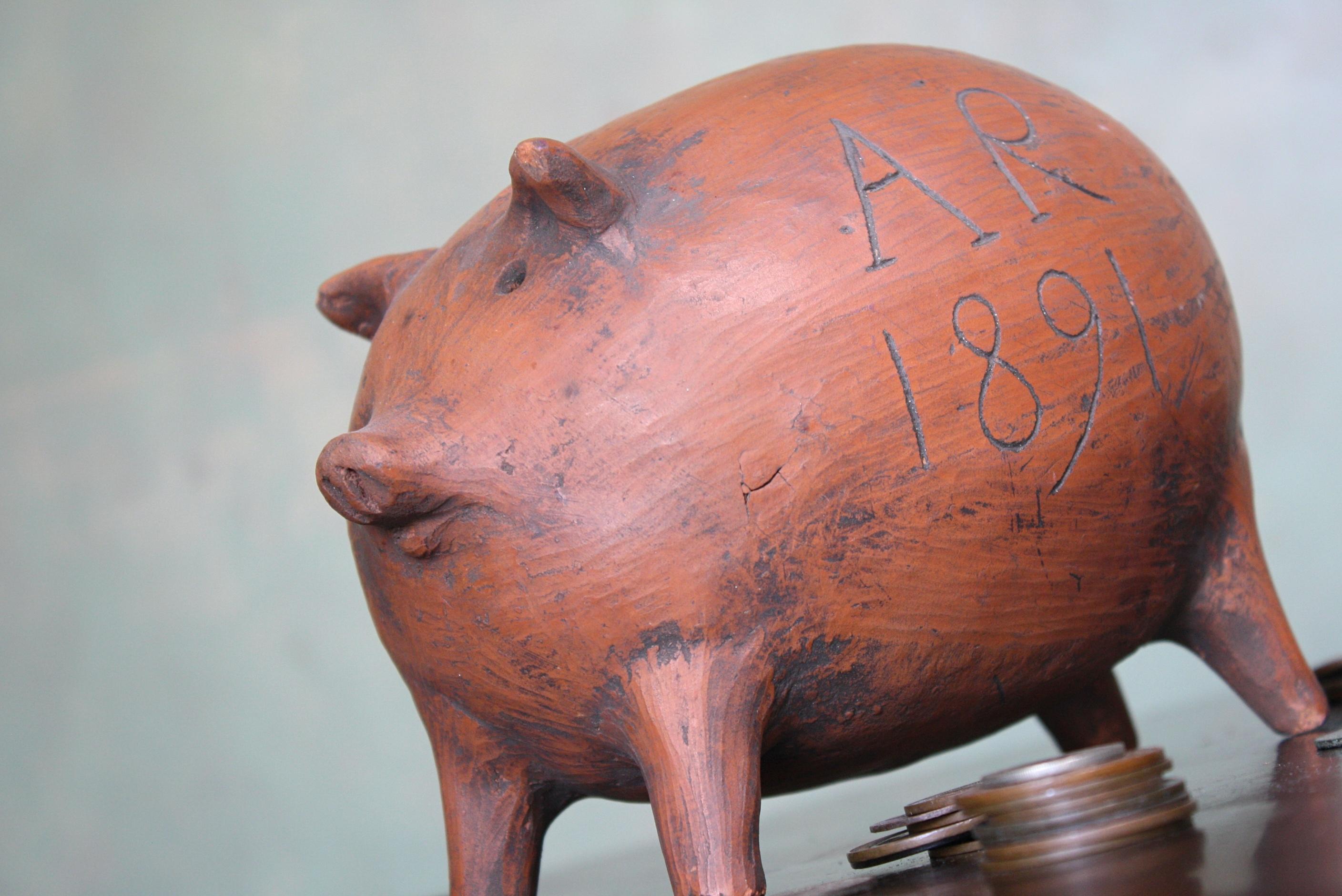 Late 19th Century English 1891 A.R Earthenware Folk Art Piggy Bank 7