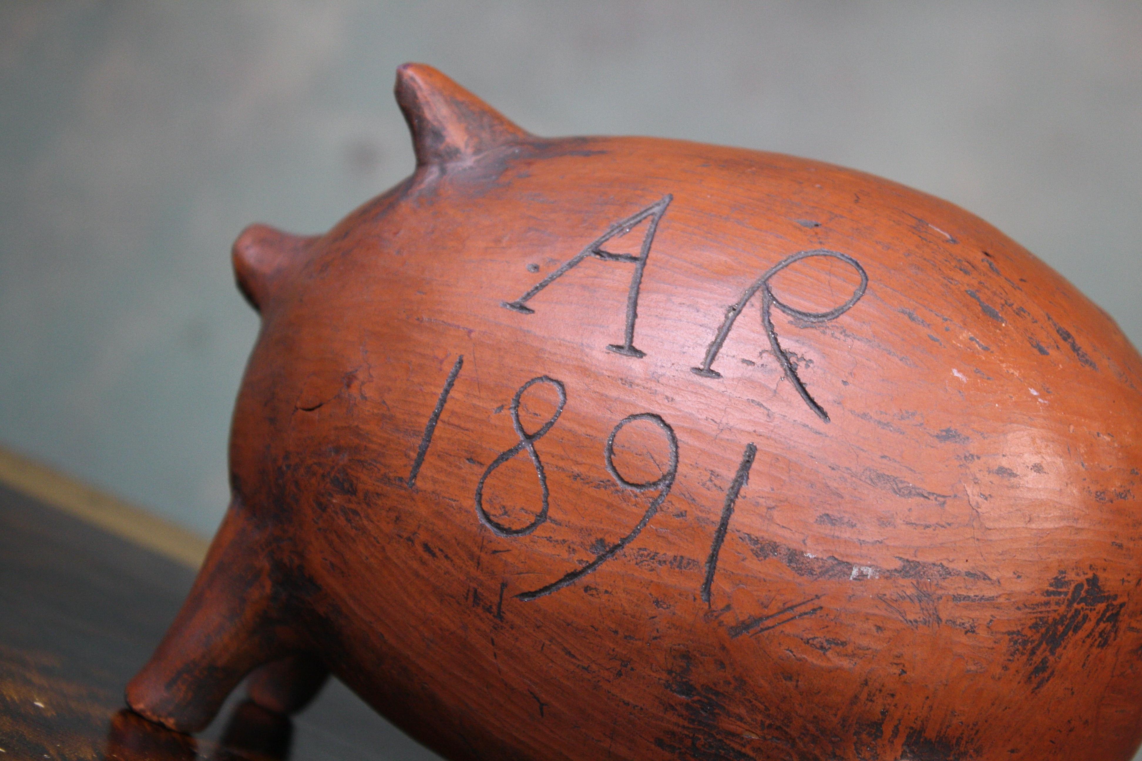 Late 19th Century English 1891 A.R Earthenware Folk Art Piggy Bank In Good Condition In Lowestoft, GB