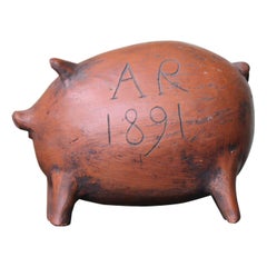 Antique Late 19th Century English 1891 A.R Earthenware Folk Art Piggy Bank