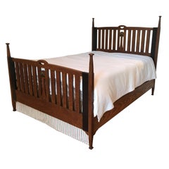 Late 19th Century English Arts & Crafts Oak Matching Bed, Chest and Desk