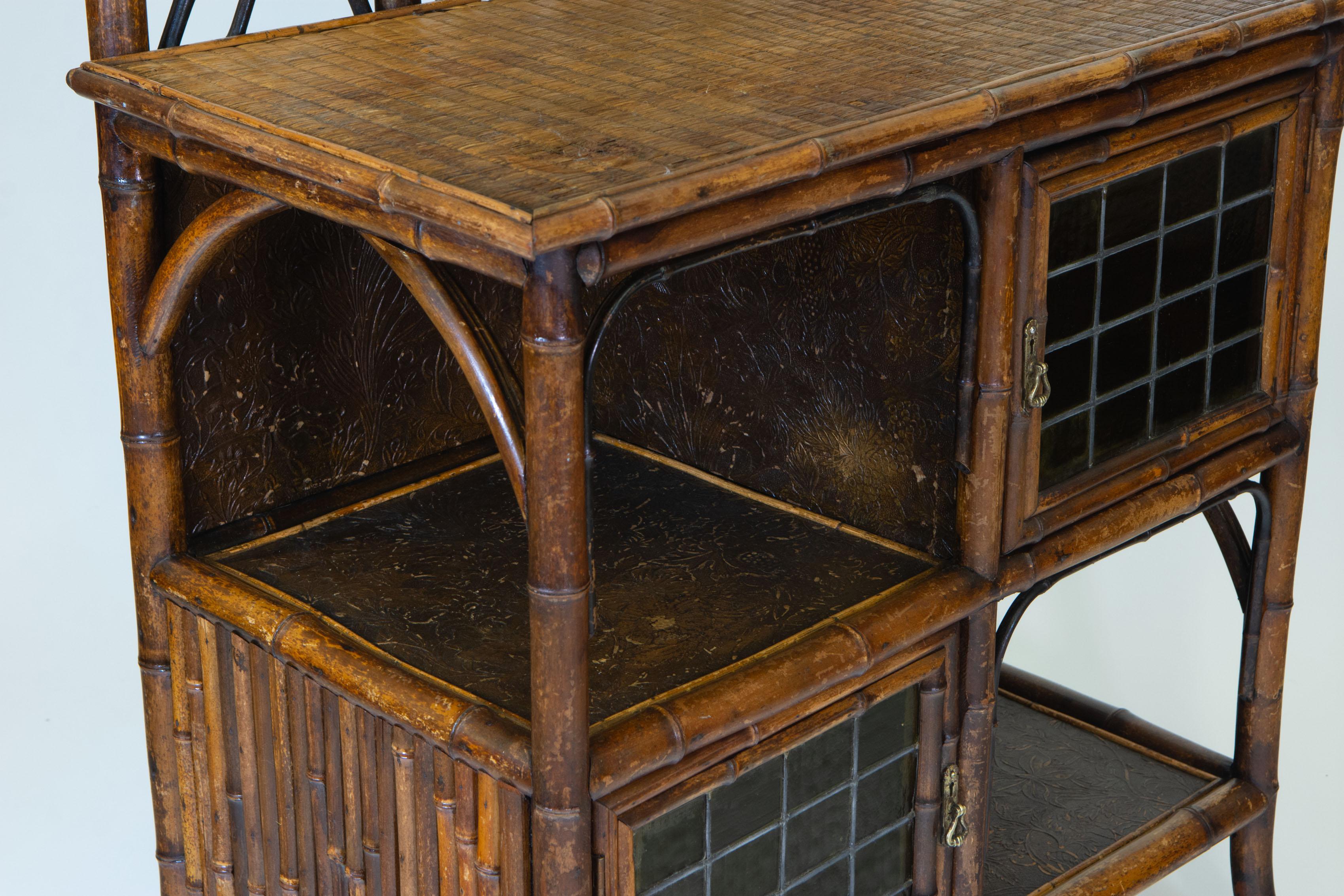 Late 19th Century, English Bamboo Etagere Leaded Stained Glass Cabinet For Sale 2