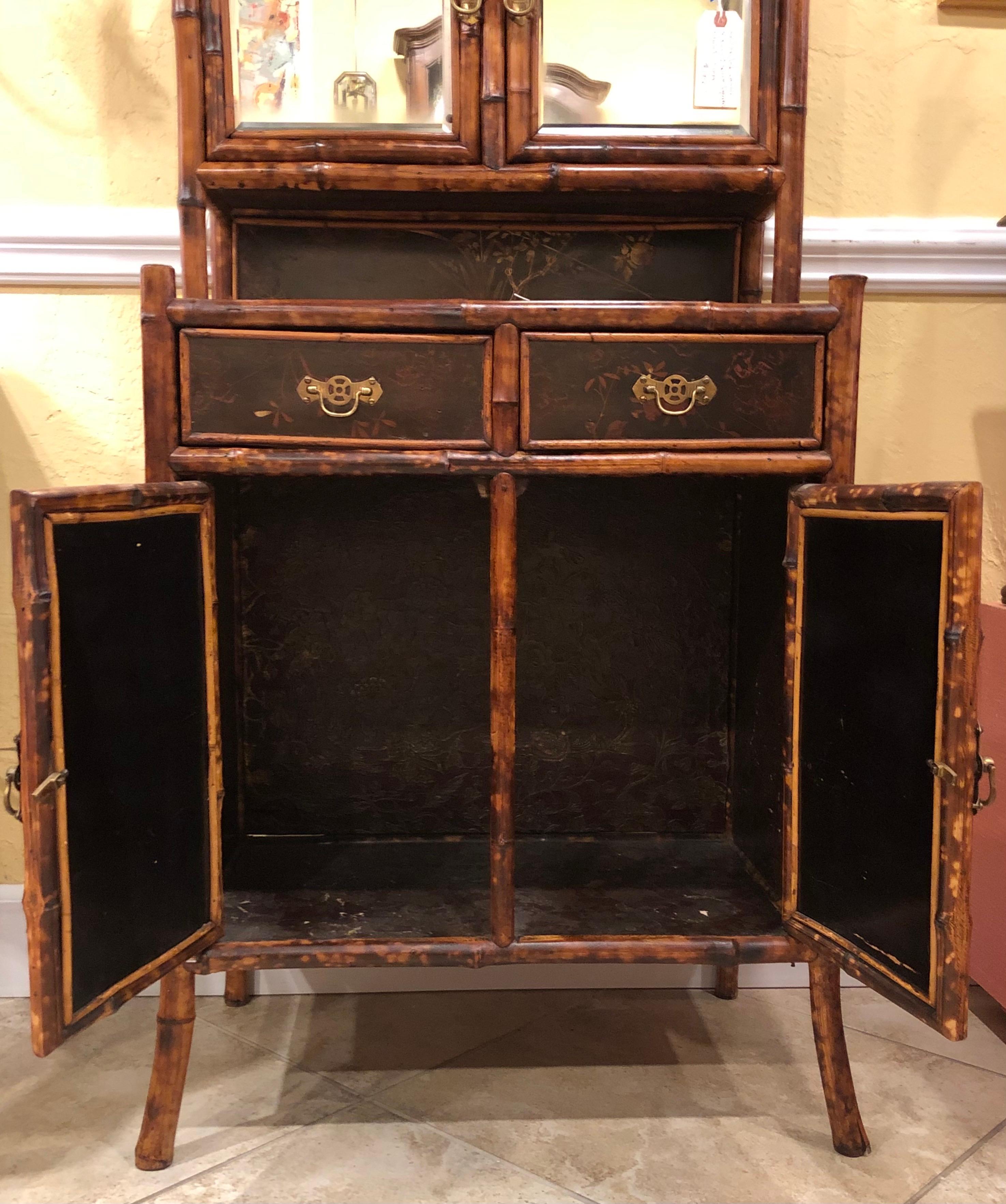 Late 19th Century English Bamboo Lacquered 4-Door 2-Drawer Cabinet 6