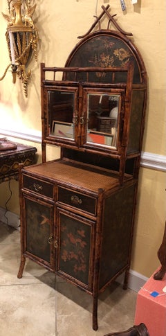 Late 19th Century English Bamboo Lacquered 4-Door 2-Drawer Cabinet