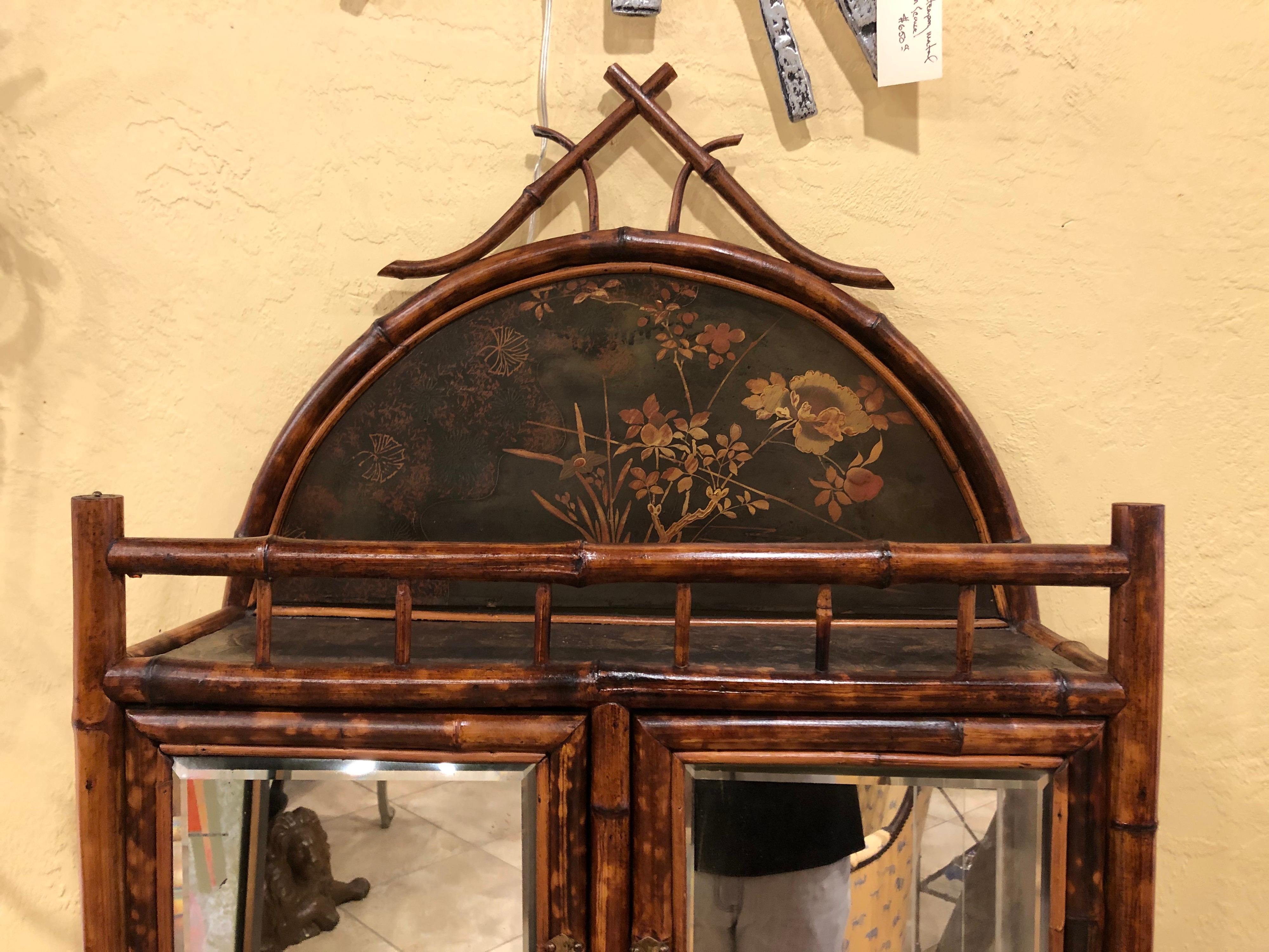 Late 19th Century English Bamboo Lacquered 4-Door 2-Drawer Cabinet In Good Condition In Ft. Lauderdale, FL