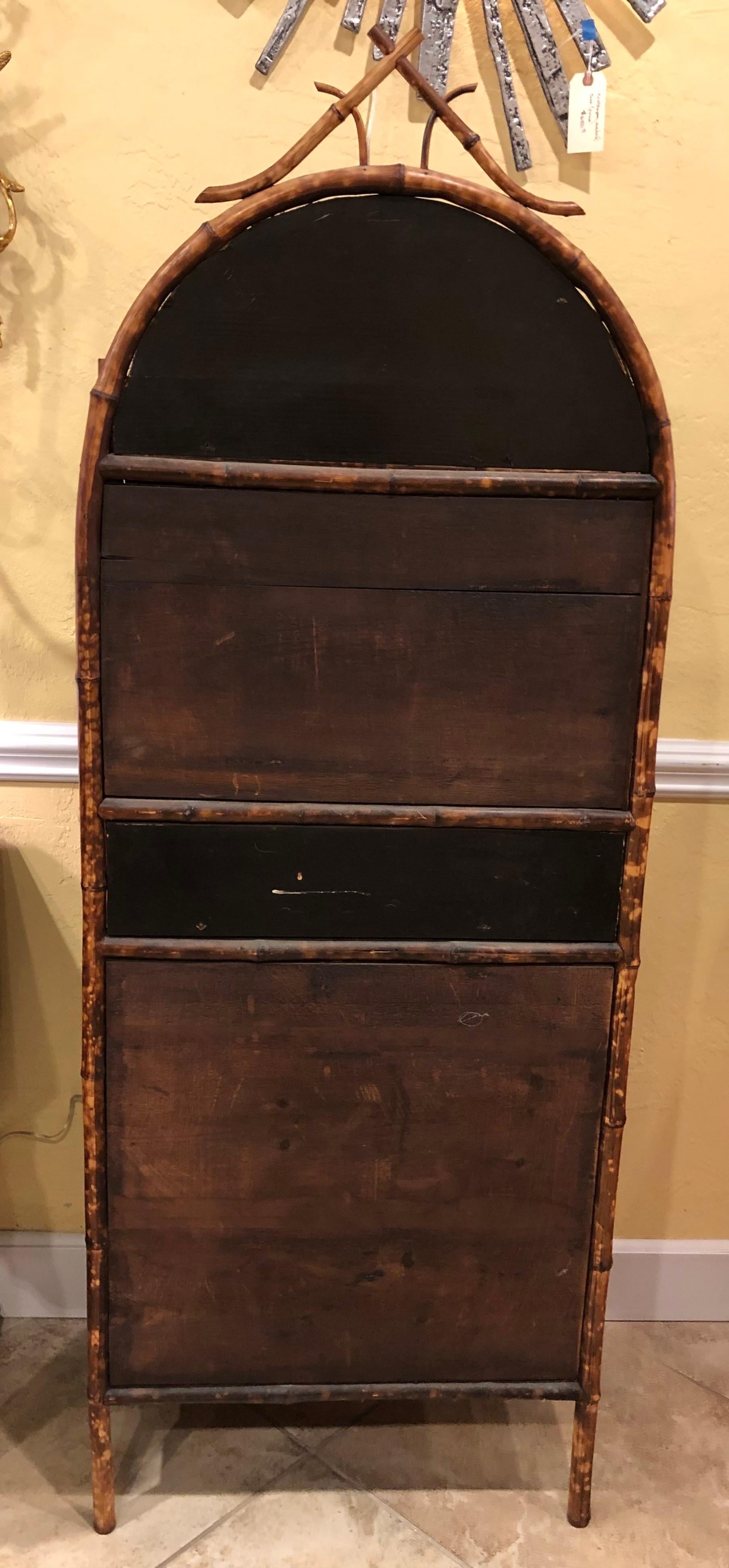 Late 19th Century English Bamboo Lacquered 4-Door 2-Drawer Cabinet 4