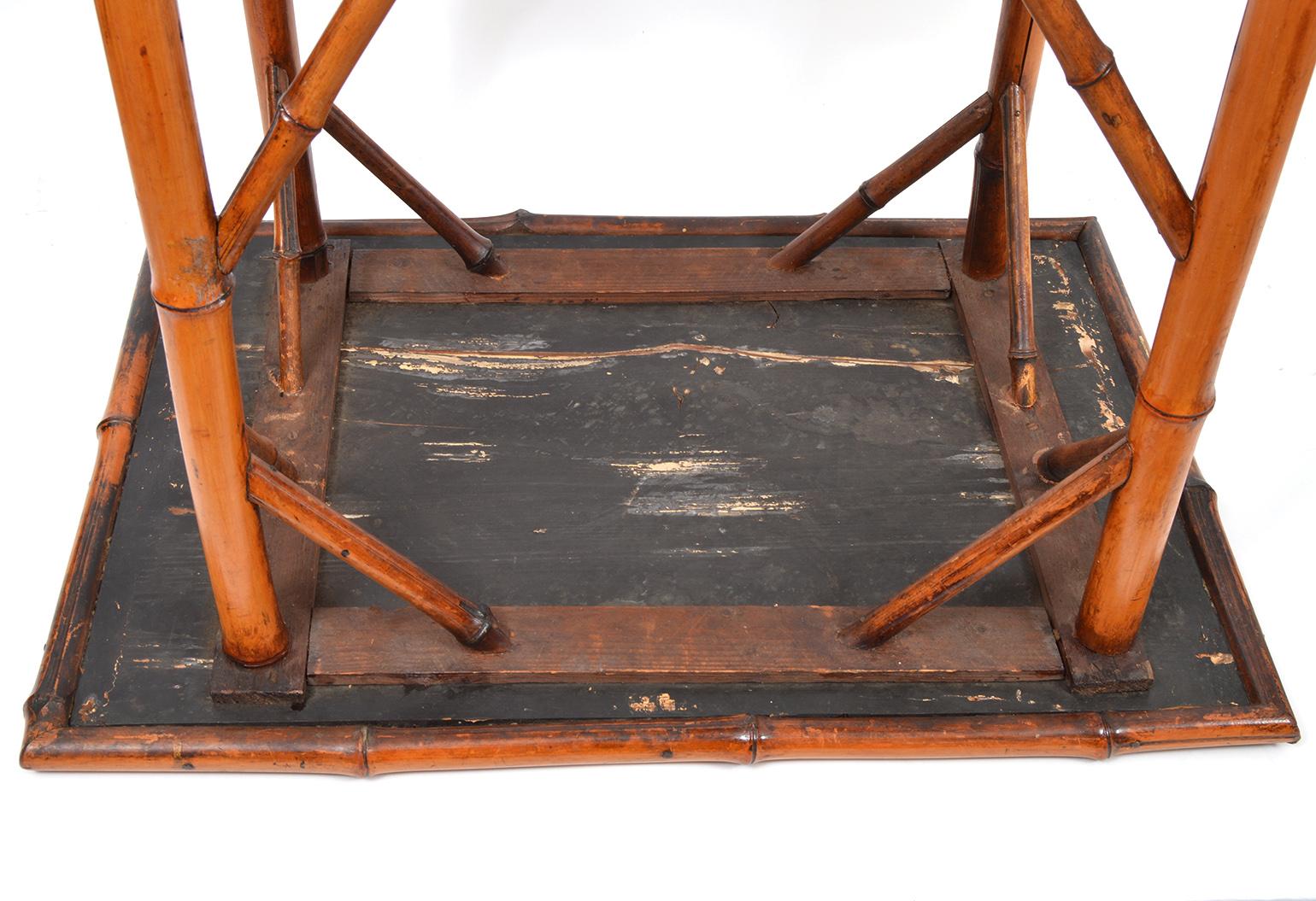 Late 19th Century English Bamboo Two-Tier Side Table with Lacquered Japanned Top 5