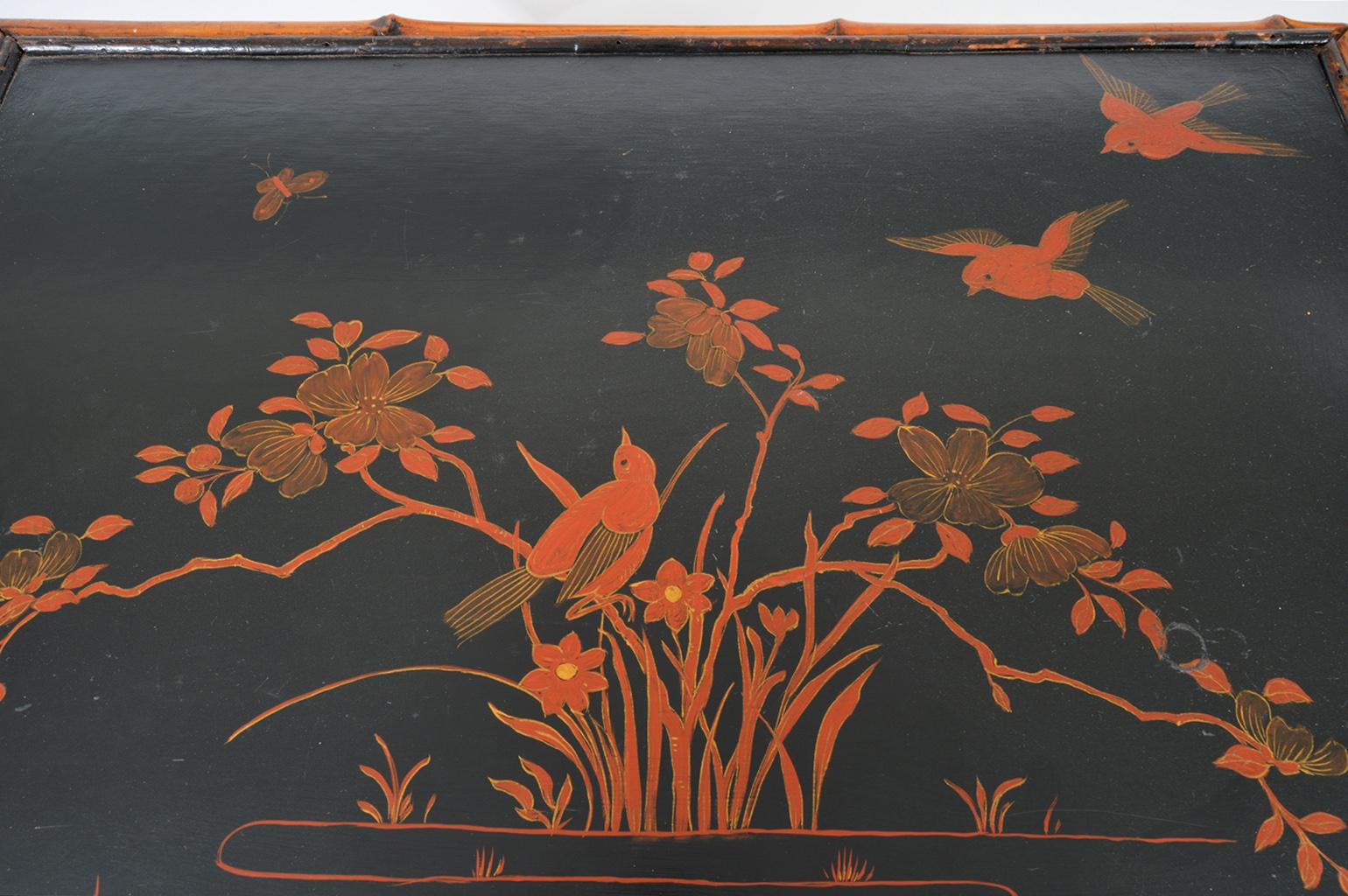 Late 19th Century English Bamboo Two-Tier Side Table with Lacquered Japanned Top In Good Condition In Ft. Lauderdale, FL