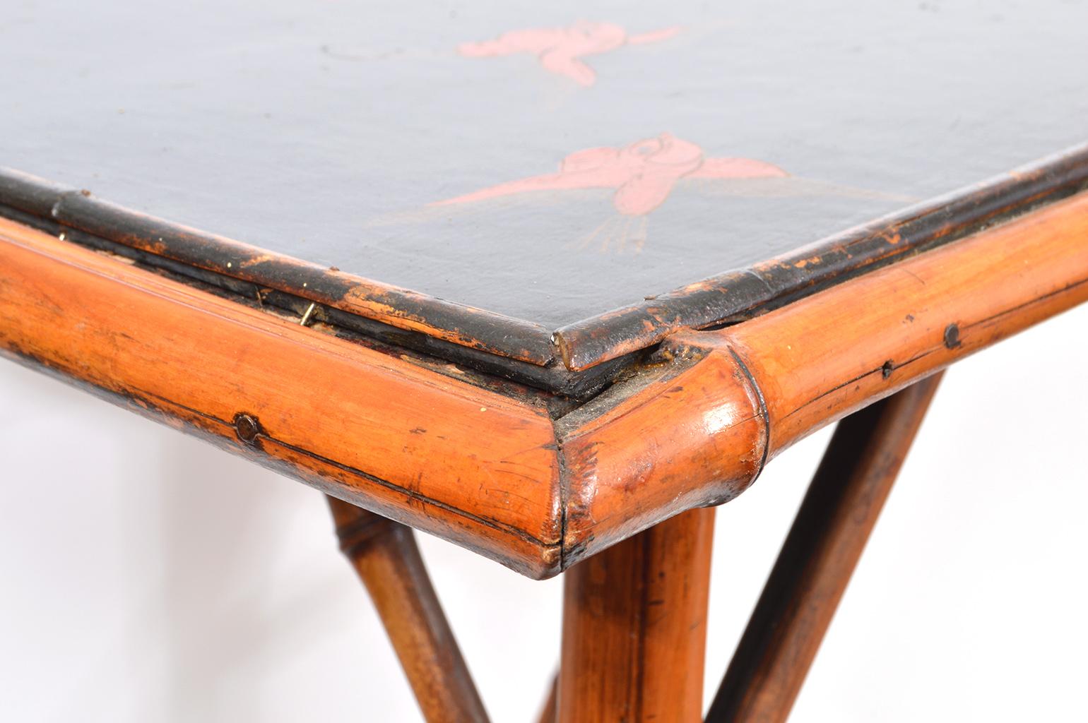 Late 19th Century English Bamboo Two-Tier Side Table with Lacquered Japanned Top 3
