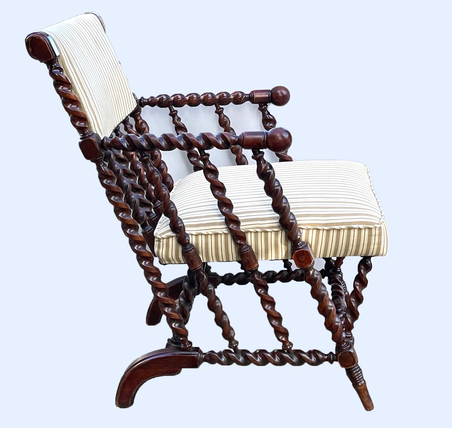 Late 19th Century English Barley Twist Carved Armchair In Good Condition For Sale In San Francisco, CA